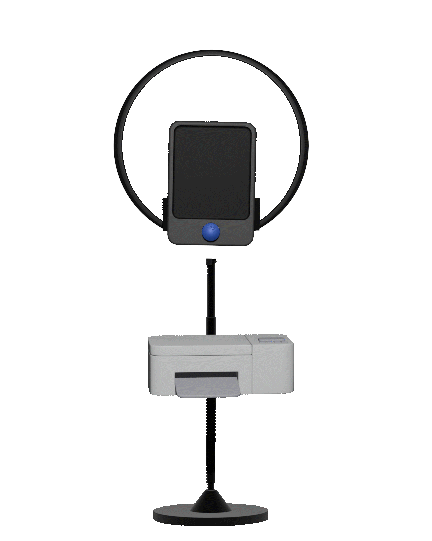 A ring light with a smartphone holder and a built-in scanning device