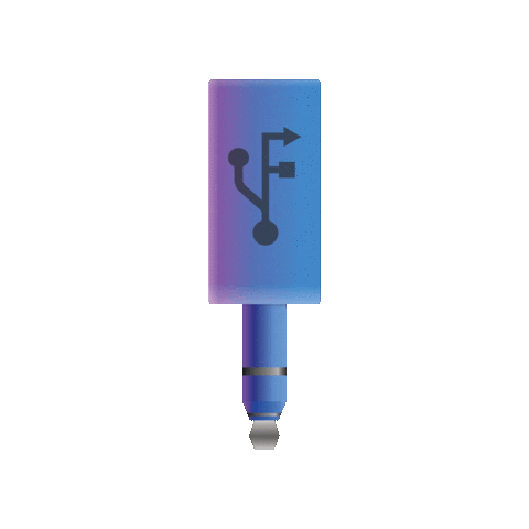 An AUX jack with a symbol of a key and a network connection on a blue background.  Untitled Folders Techwear, branded sticker available on GIPHY