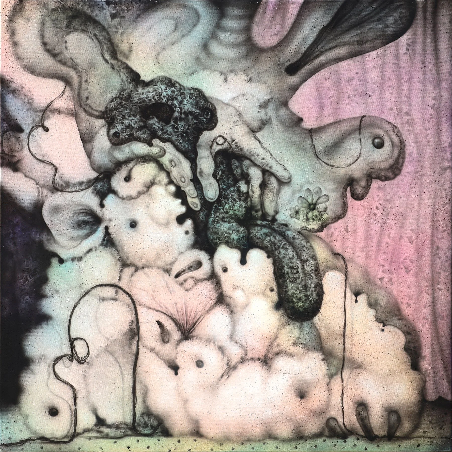 The Alien Experiment (Stitch) / acrylic on canvas / 100 x 100 cm / 2026