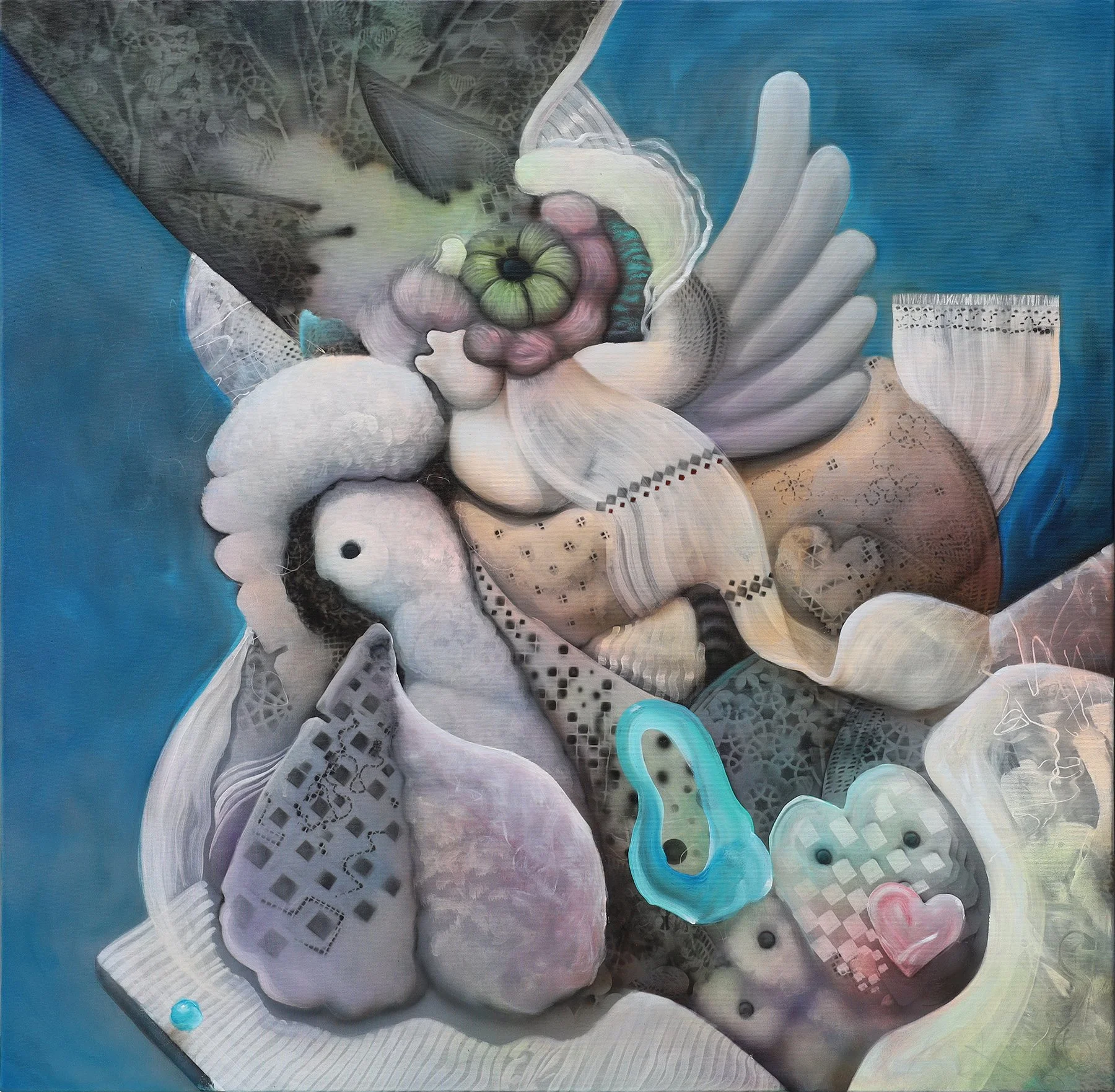 "Toys (now and then)" / acrylic on canvas / 100 x 100 cm / 2026