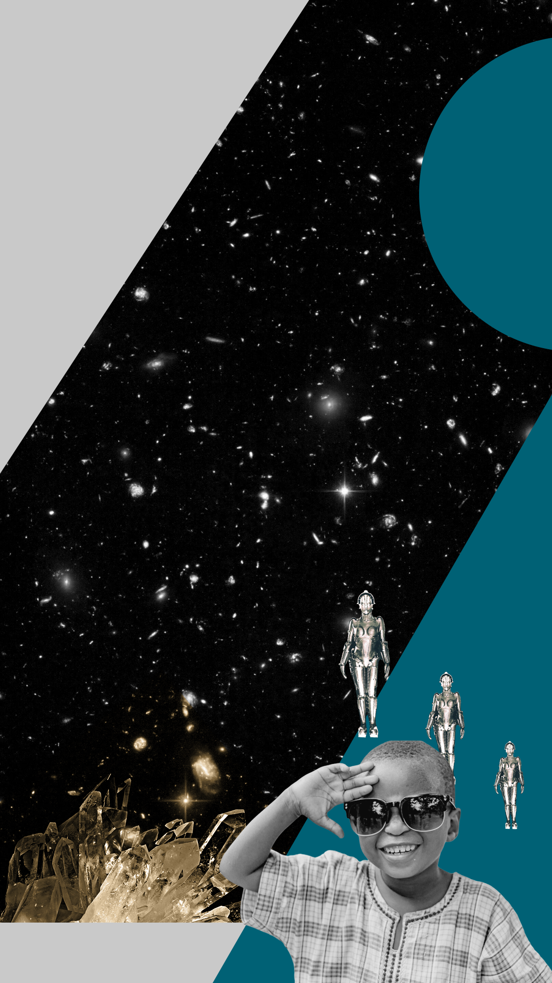 Creative collage of space, stars, and a child symbolizing imagination and future possibilities.