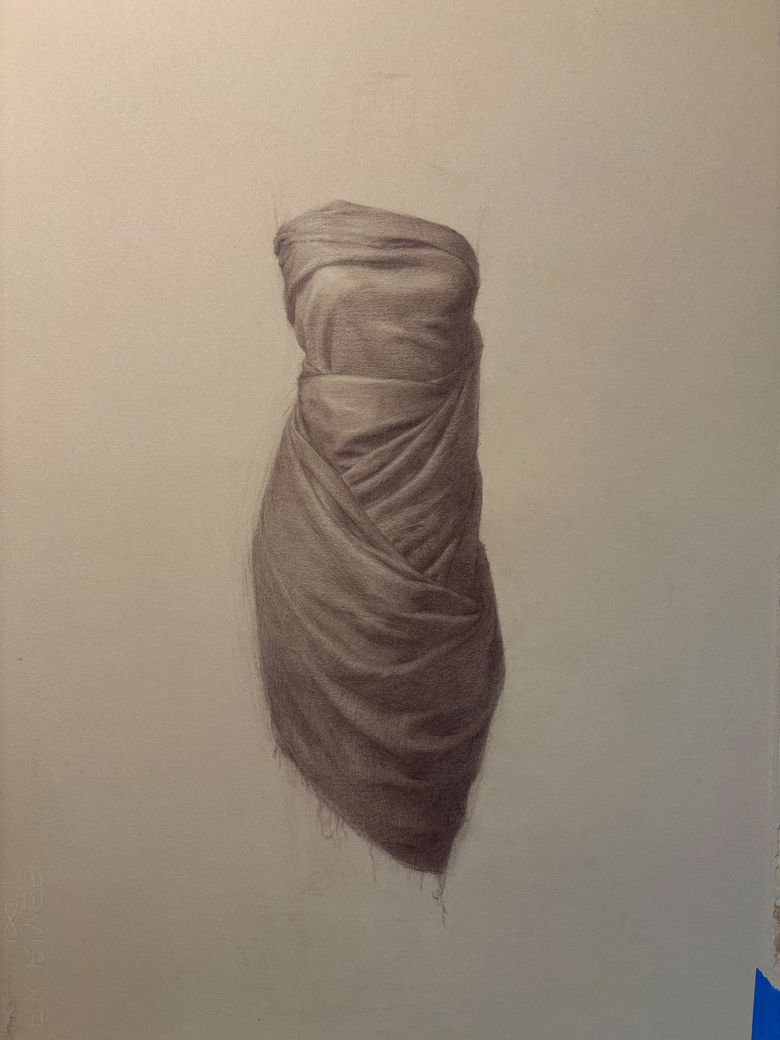 Drapery Study, 15"x22", brown pencil on toned paper, $400