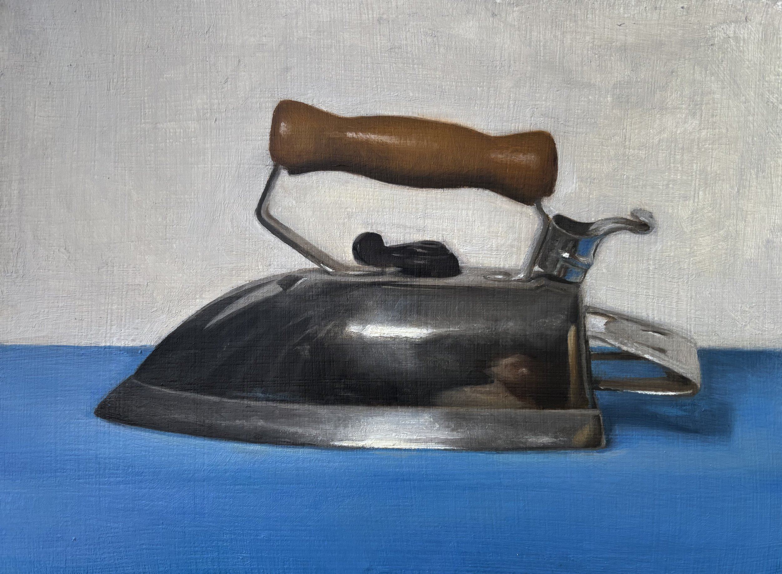 "Self-Portrait in an iron," 9 x 12 inches, oil on panel