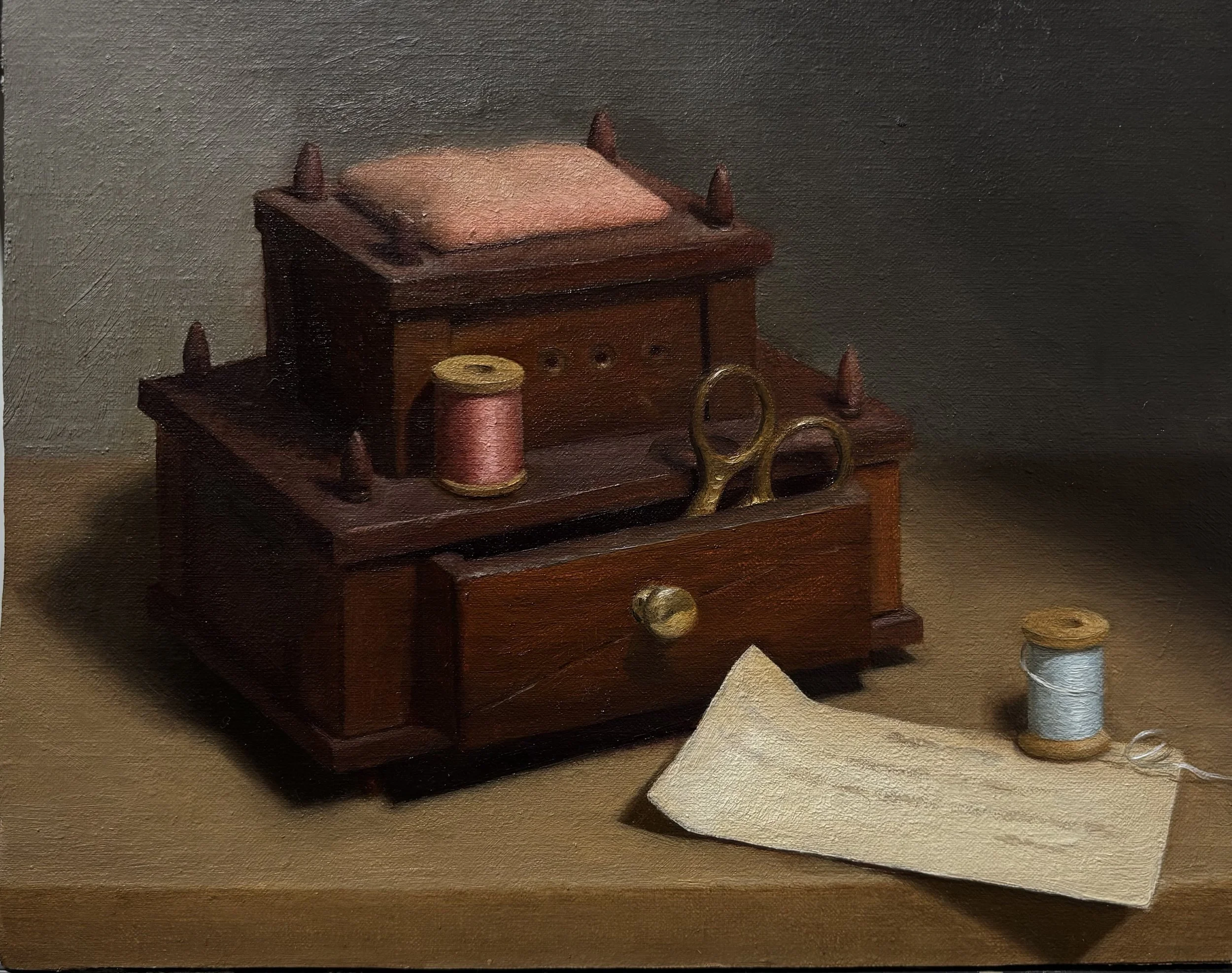Ann Coleman's Sewing Box, 8"x10", oil on canvas panel, SOLD