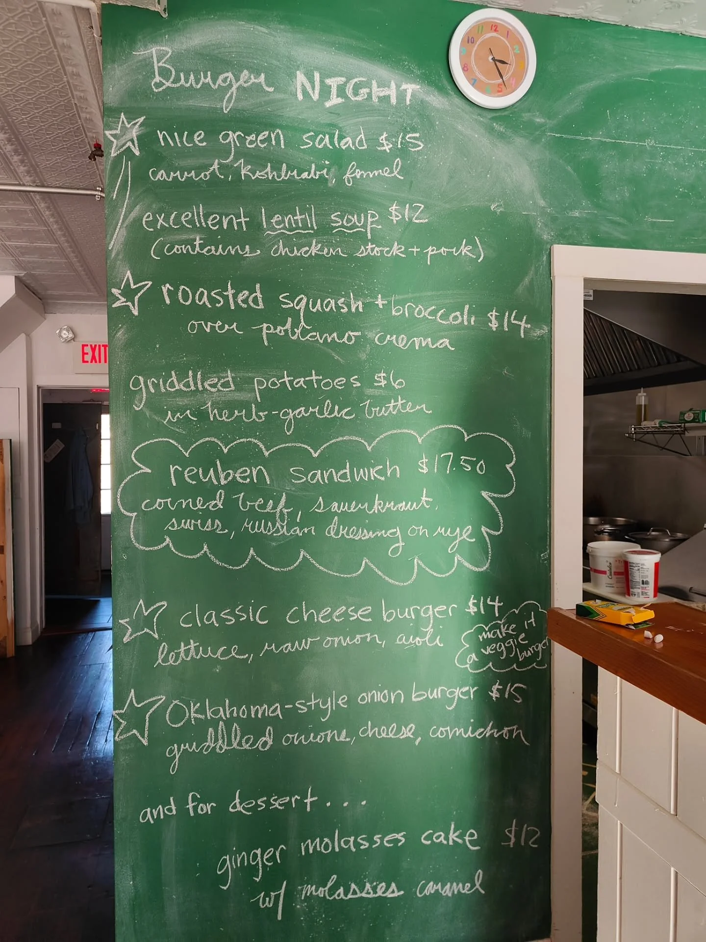 BURGER NIGHT EVERY FRIDAY. NO RESERVATIONS JUST COME ON IN. MENU CHANGES BUT THERE WILL ALWAYS BE BURGERS. REUBENS TONIGHT!!!
