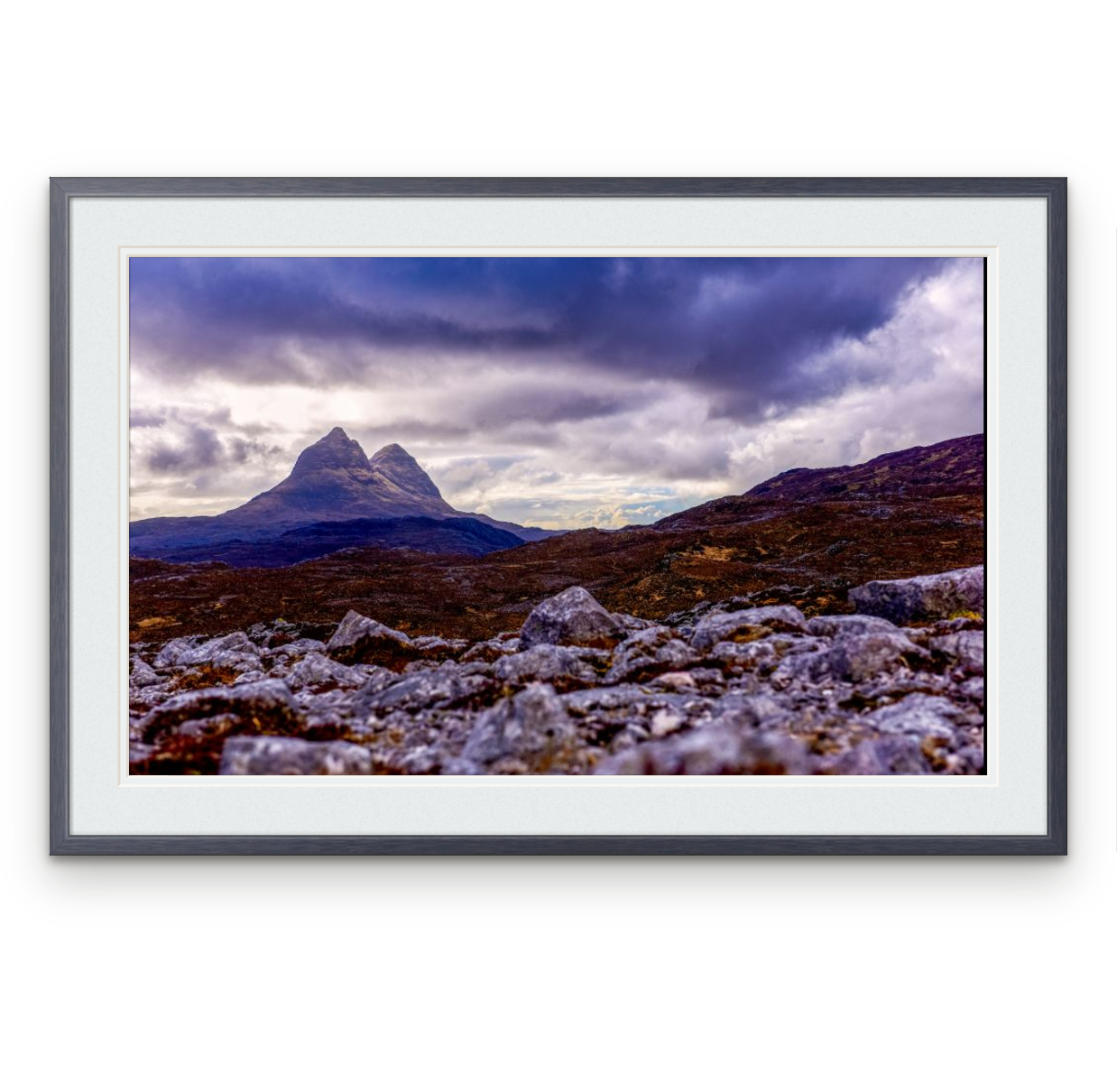 Suilven | Frame: 13mm wide, purple | Size (approx): 686 x 456mm | Double mount, Snow White | £195.00