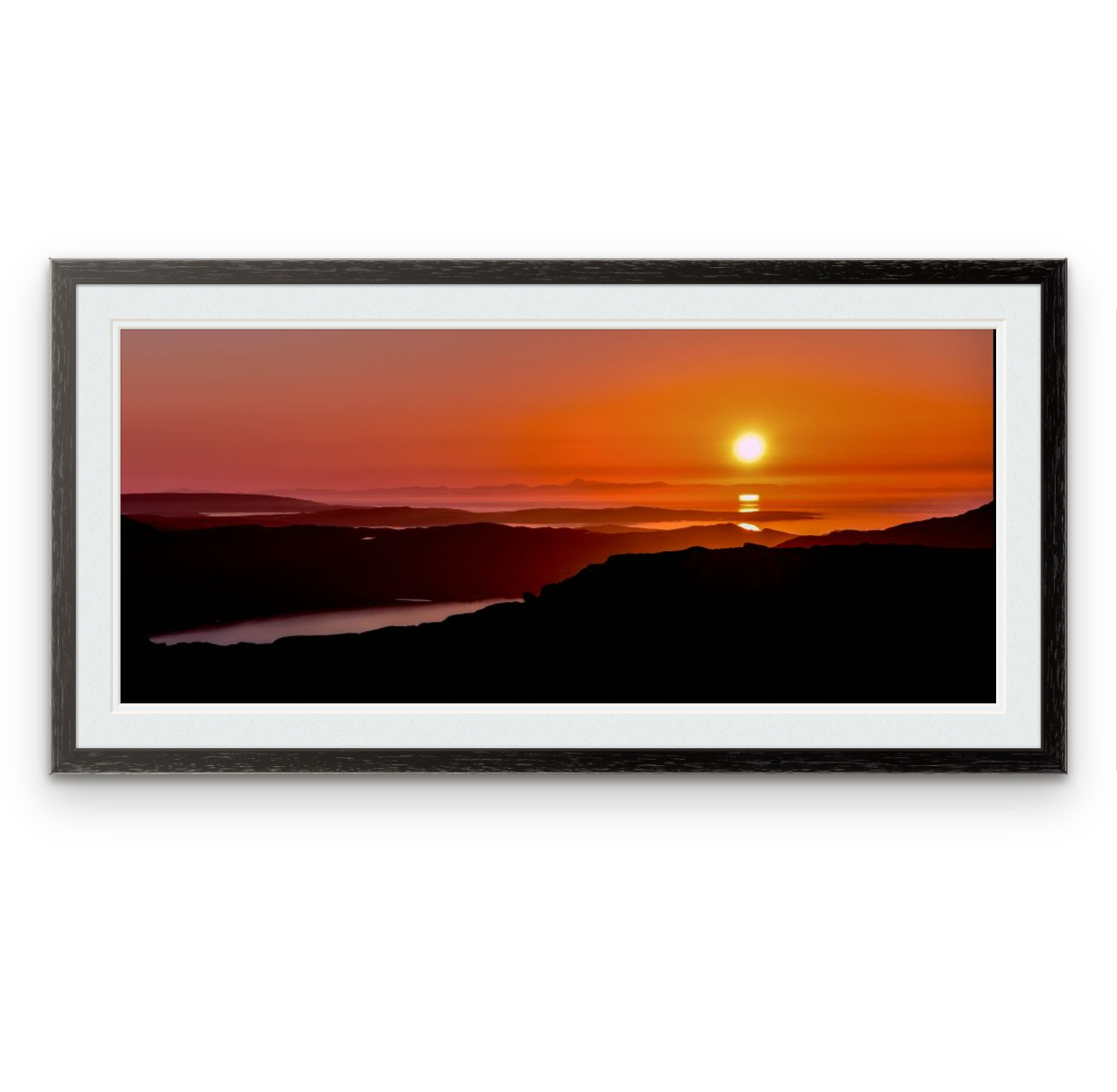 Hebridean sunset | Frame: 20mm wide, black | Size (approx): 786 x 397mm | Double mount, Snow White | £175.00