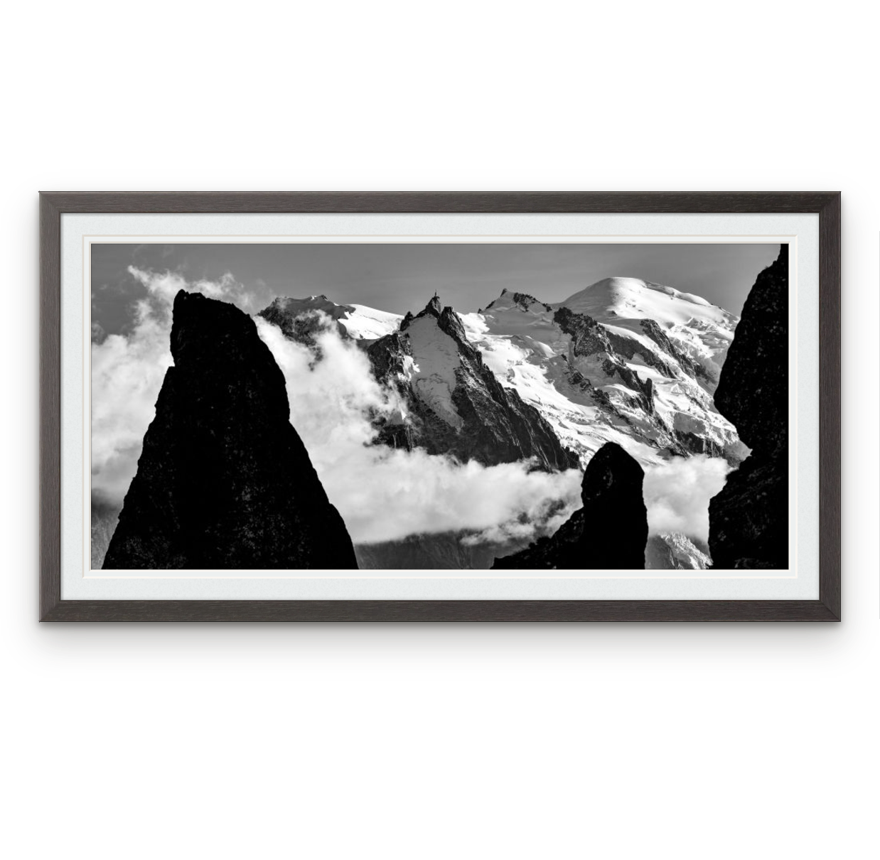 Aiguille du Midi | Frame: 18mm wide, black | Size (approx): 664 x 355mm | Double mount, Snow White | £195