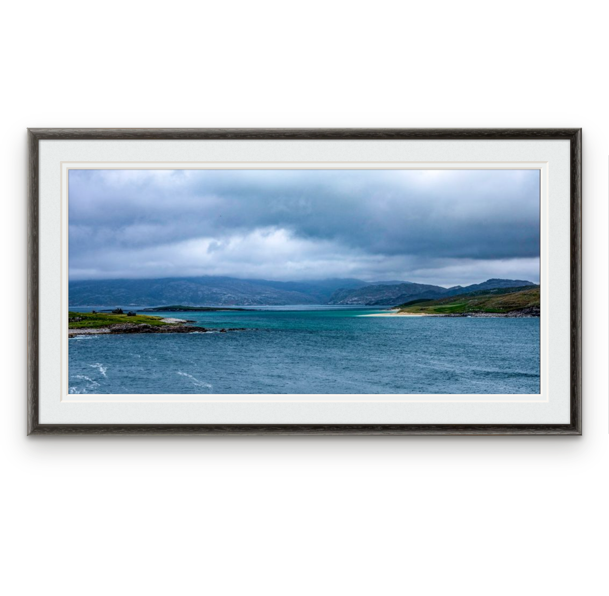 Scarp, Outer Hebrides | Frame: 12mm wide, black | Size (approx): 564 x 312mm | Double mount, Snow White | £145.00