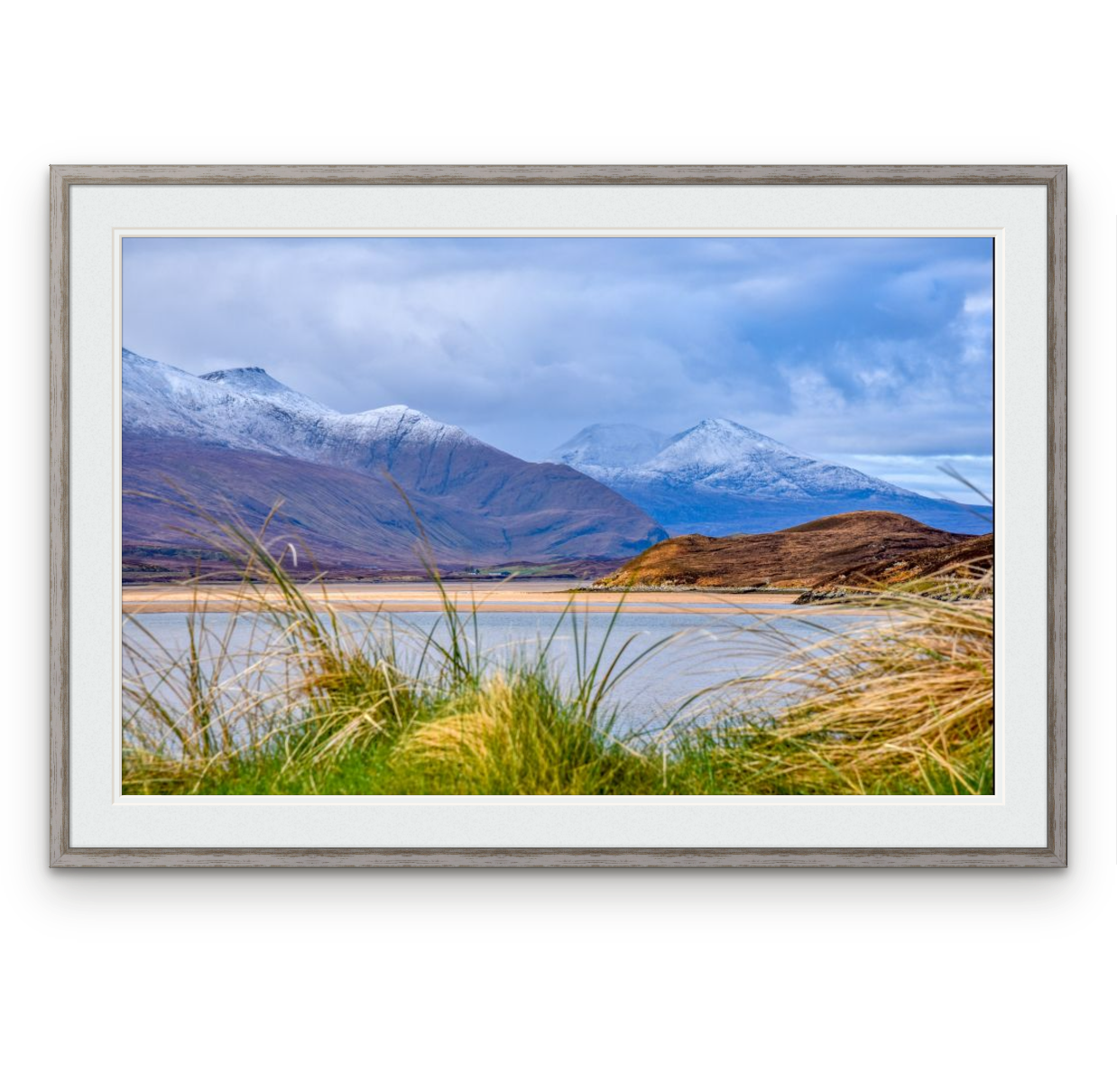 Cranstackie and Foinaven across the Kyle of Durness | Frame: 15mm wide, grey | Size (approx): 788 x 543mm | Double mount, Snow White | £265.00