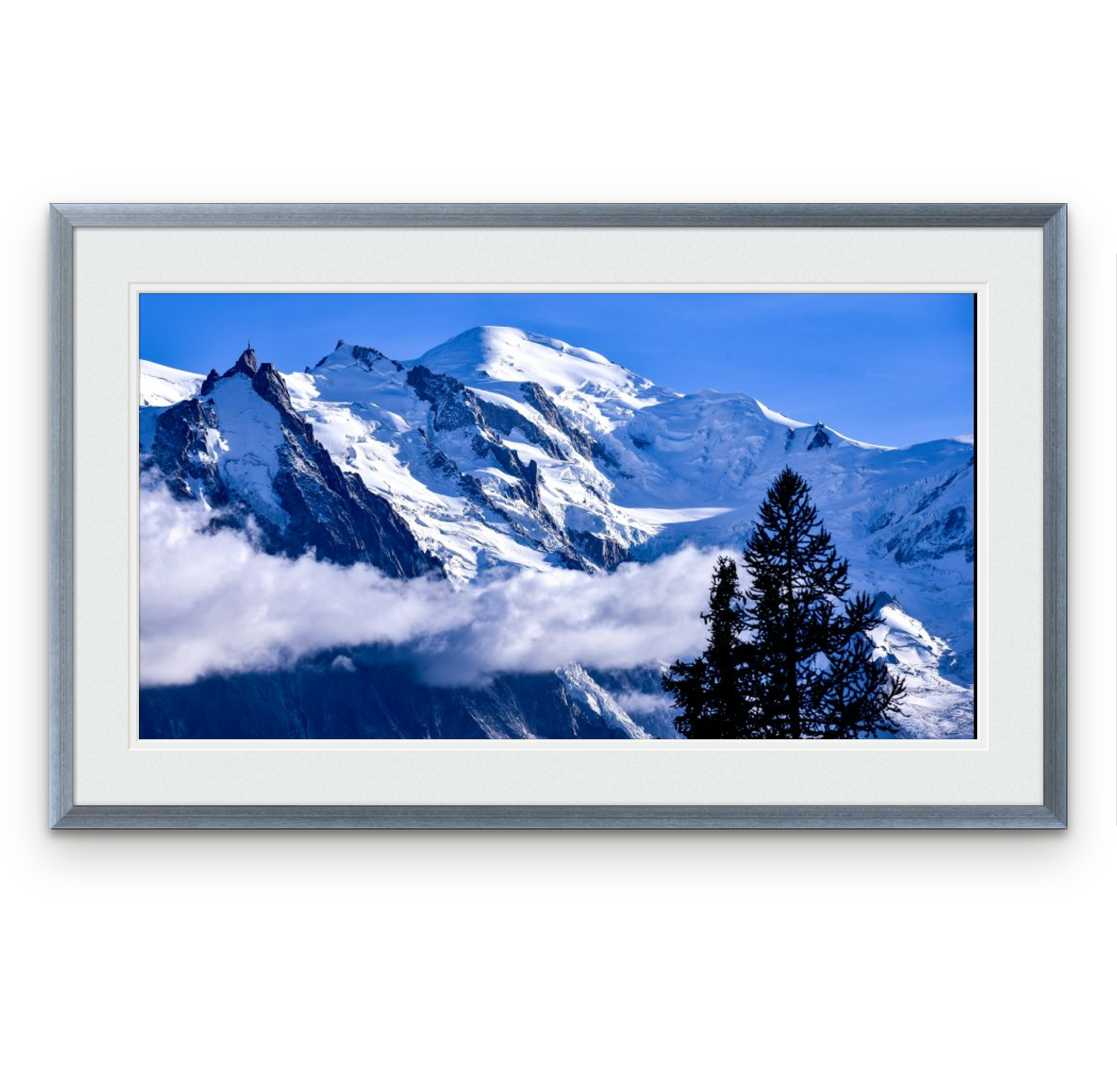 Mont Blanc | Frame: 16mm wide, blue | Size (approx): 702 x 432mm | Double mount, Snow White | £195.00