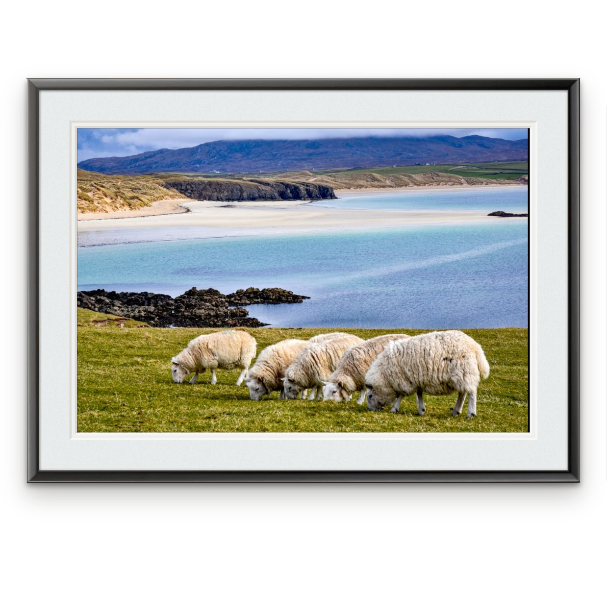 Balnakeil Bay | Frame: 13mm wide, black | Size (approx): 588 x 431mm | Double mount, Snow White | £165.00