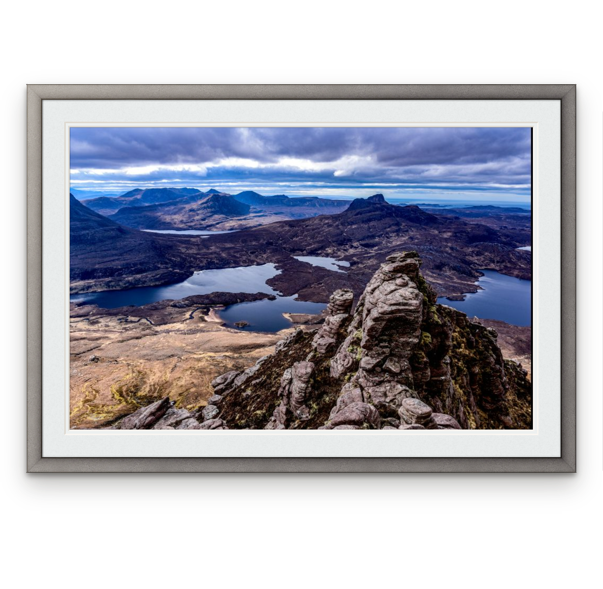 Coigach from Cul Mor | Frame: 23mm wide, pewter | Size (approx): 804 x 569mm | Double mount, Snow White | £275.00
