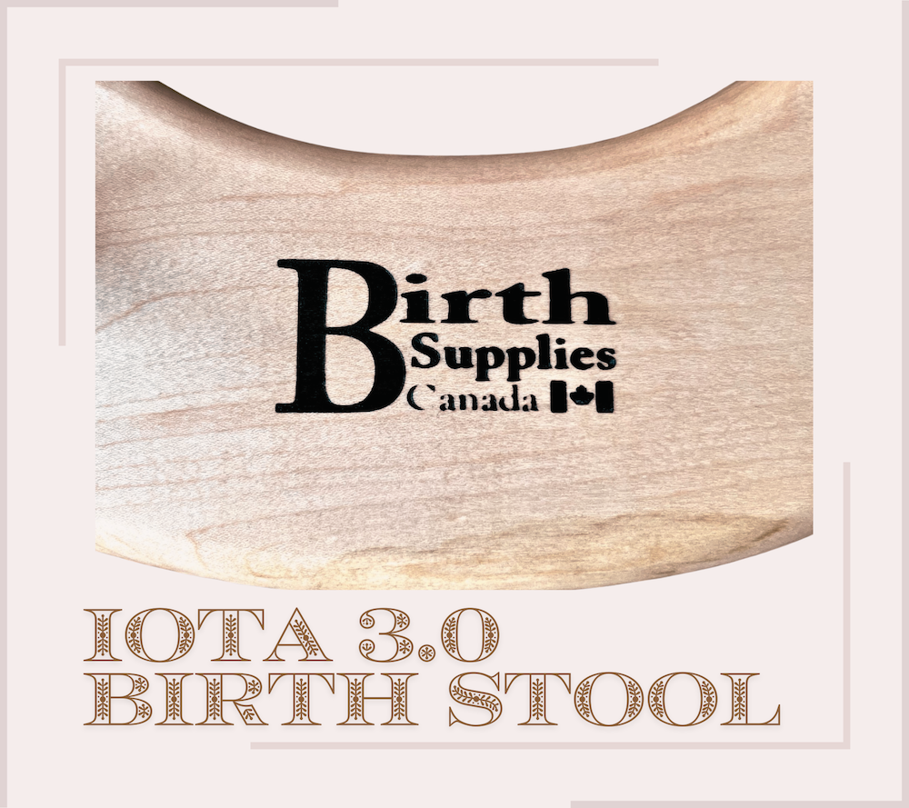 Iota Birth Stool 3.0 with logo of Birth Supplies Canada