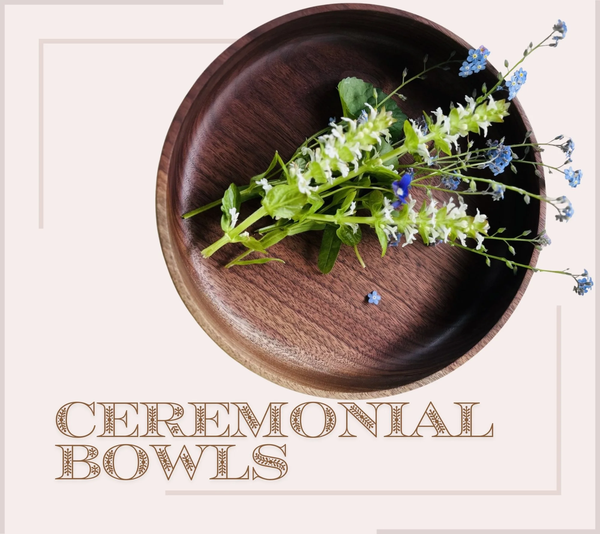 Walnut wood bowl with flowers inside