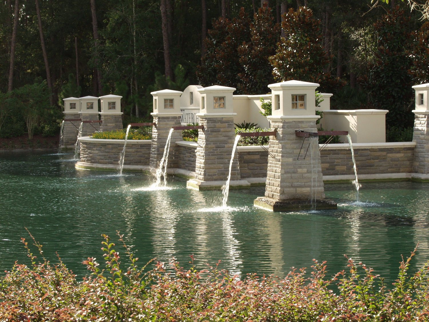 Waterchase community entry water feature with fountains