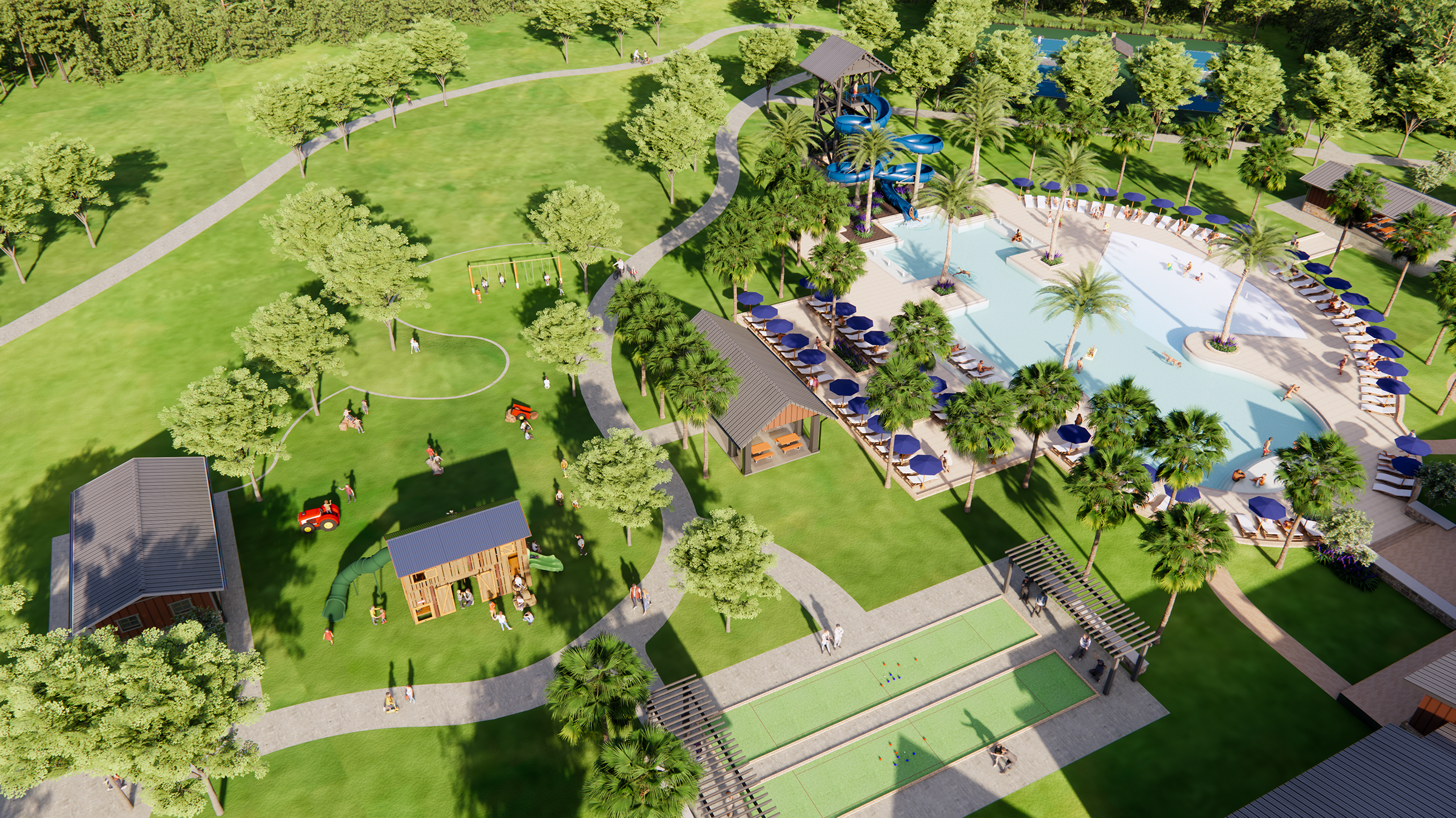 Aerial view rendering of the Harvest Club site at Oakfield Trails