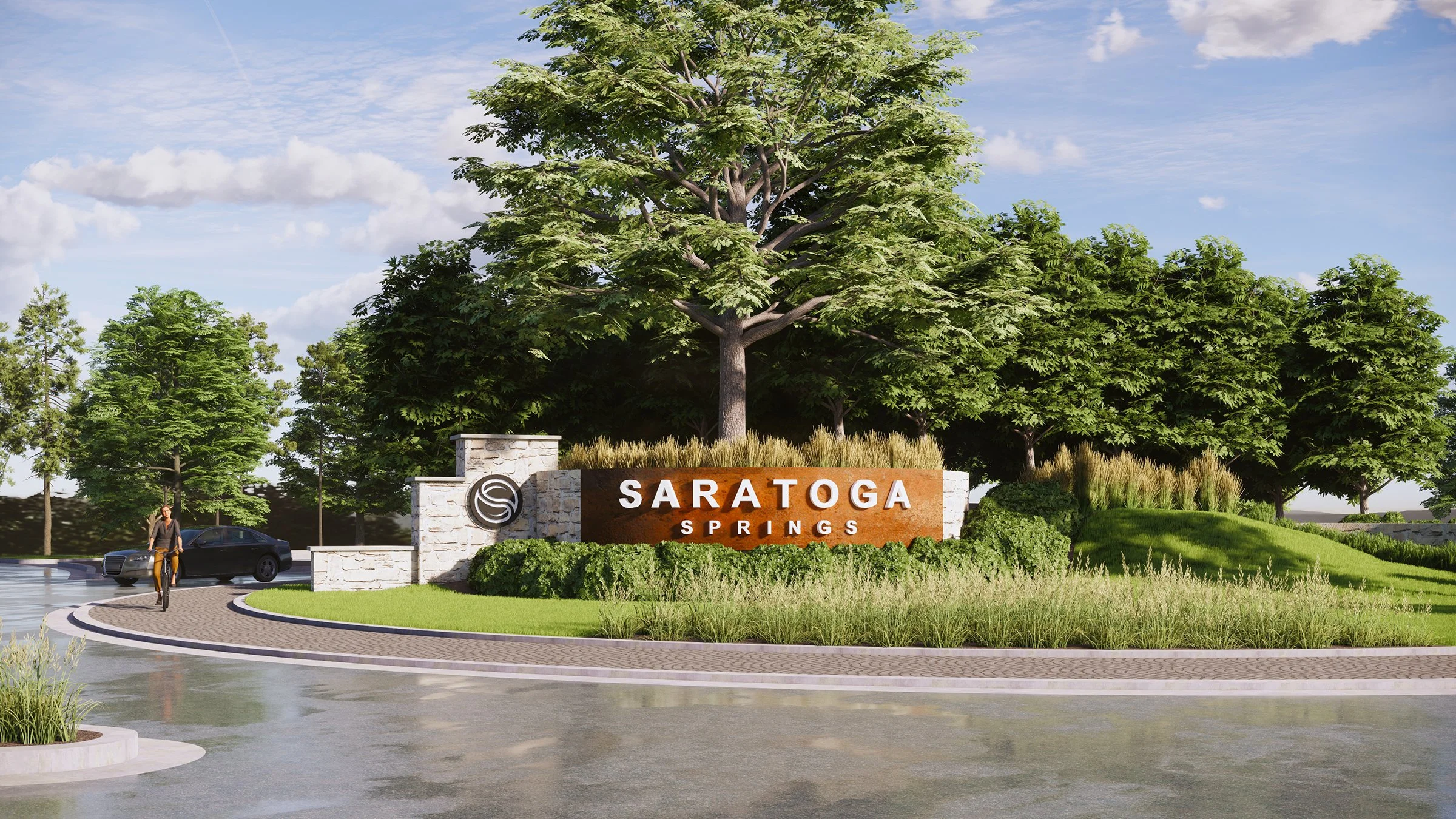 Saratoga Springs Monument sign at the entrance to the community in Clay County