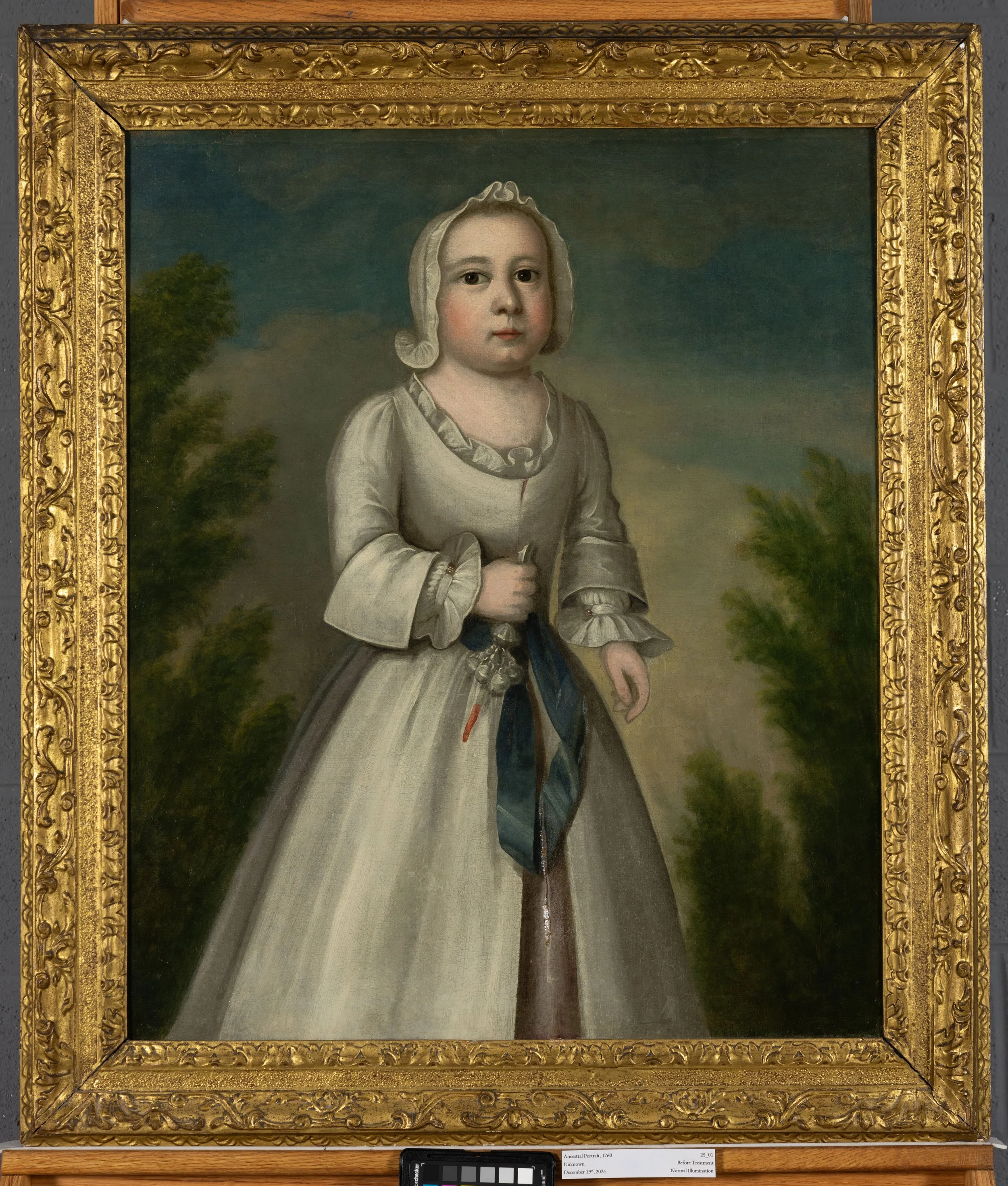 Master John Homans; c. 1760; Joseph Badger (1708-1765); 28 ½” x 24”; before treatment; normal light; framed