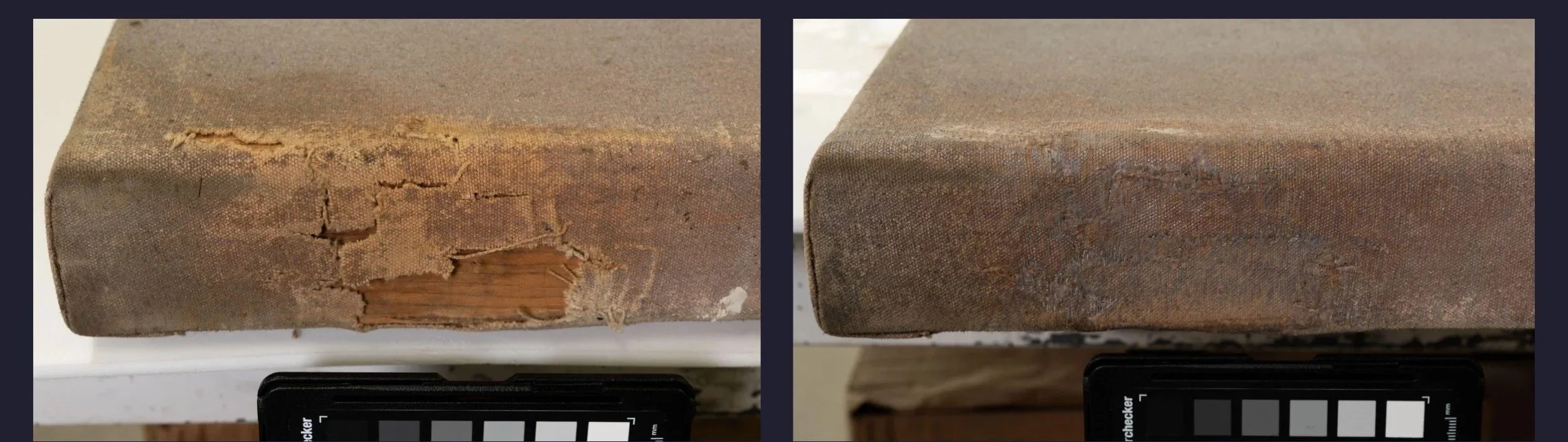 Cotton canvas insert before and after treatment