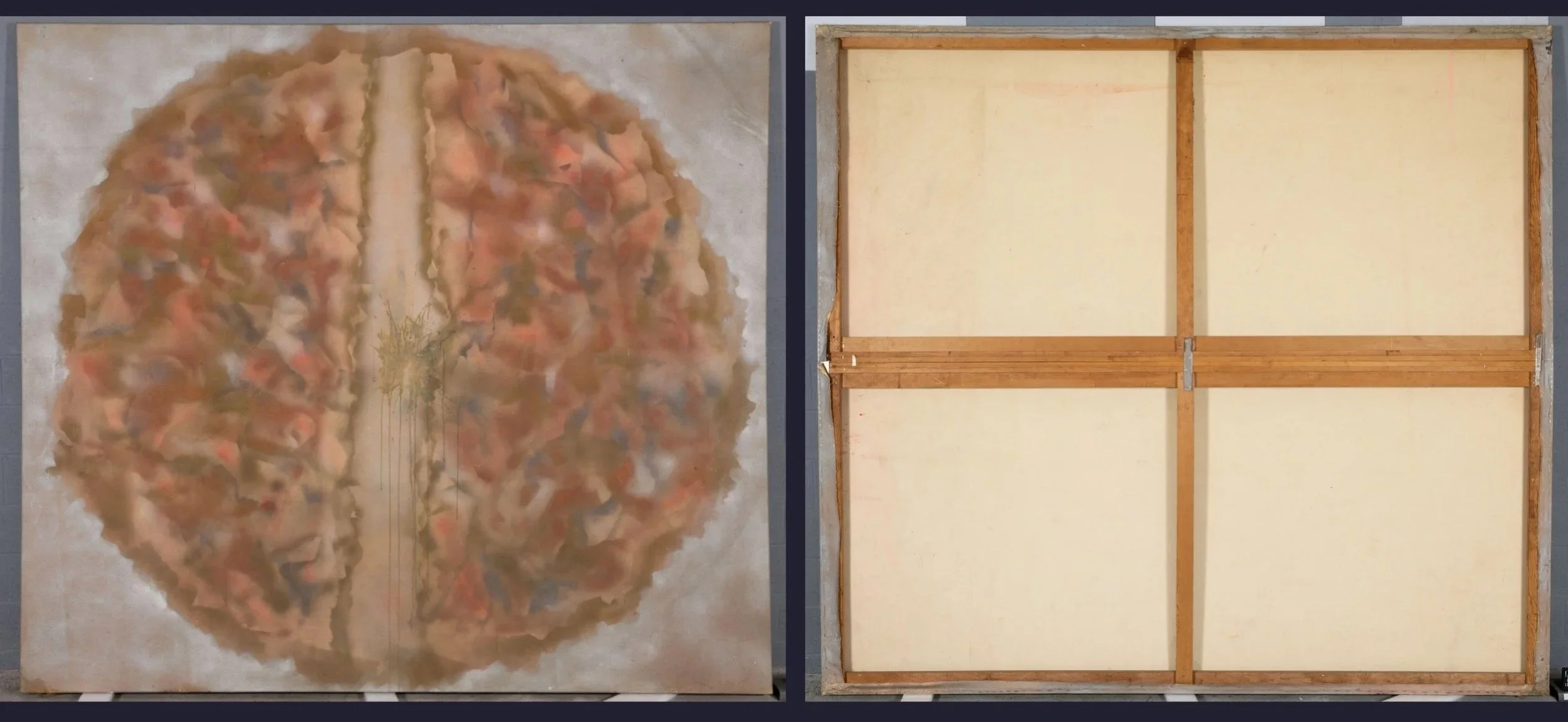 Egged painting viewed from the front and back, before treatment