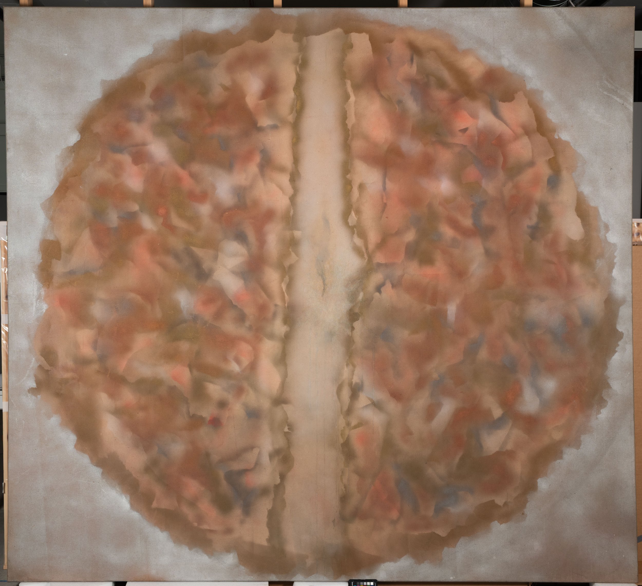 After reduced egg stain using enzymes and inpainting residues