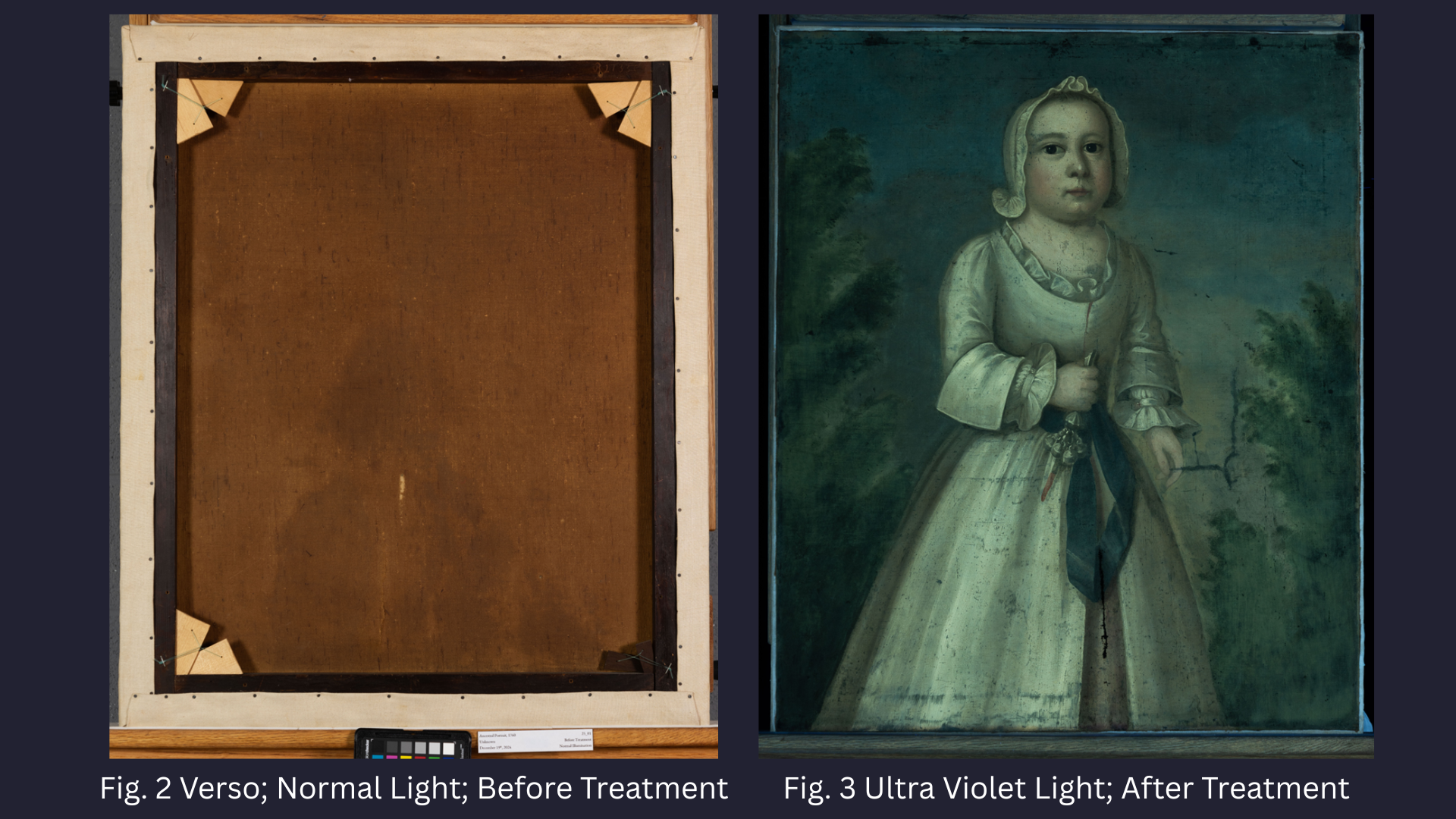 Master John Homans; c. 1760; Joseph Badger; Verso (left), UV light (right)