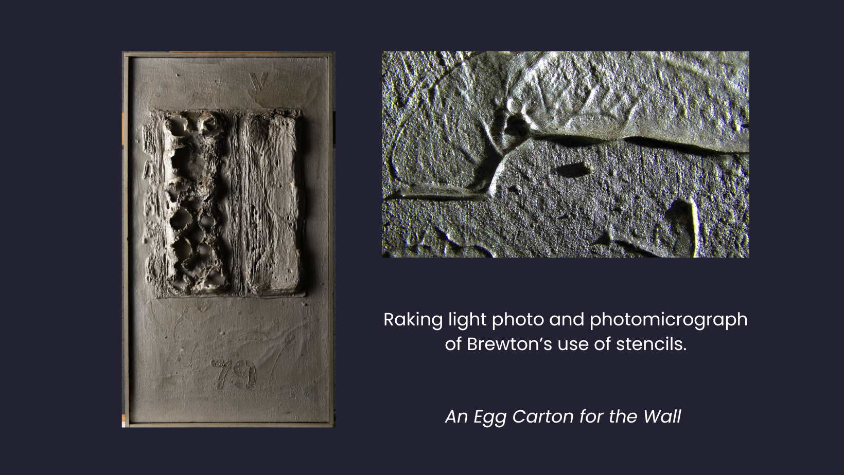 raking light photo and photomicrograph of Brewton's use of stencils