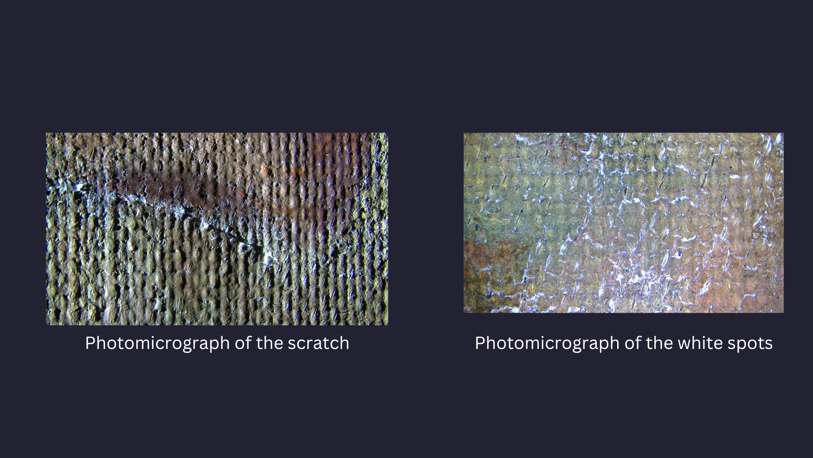 scratch and white spot under magnification