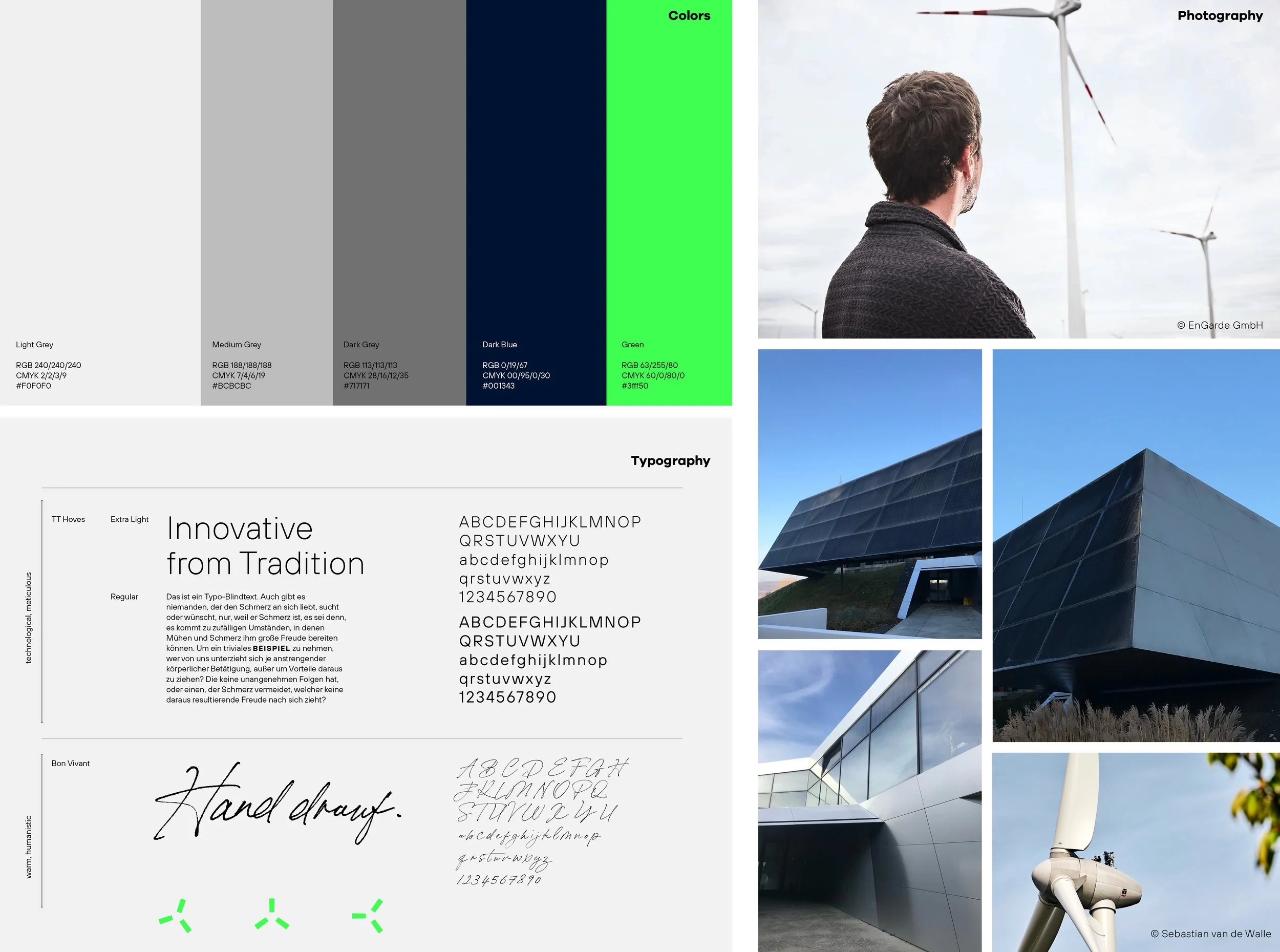Corporate Design Guidelines showing Colors photography and Typefaces in a Moodboard