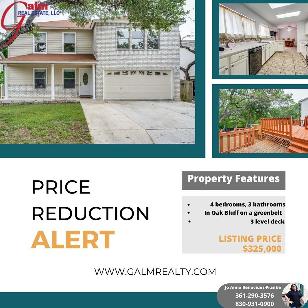 Price reduction on this beautiful home in OAK BLUFF! Now priced at $325,000&ndash;make sure to call Jo Anna before it&rsquo;s gone!! Check out the features below 👇

✨ Features Galore: Boasting four cozy bedrooms, this beauty sits on a lush greenbelt