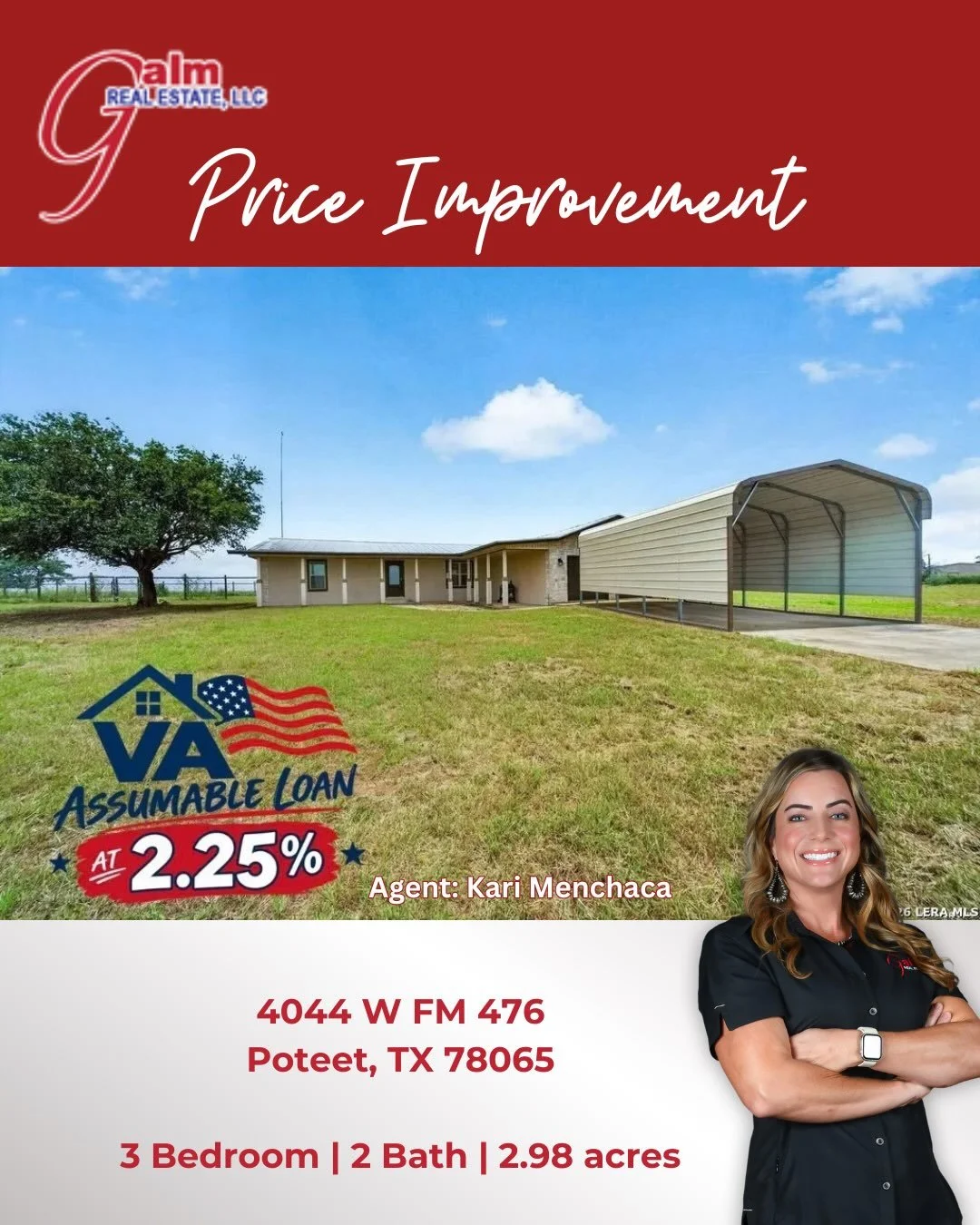 🏡 PRICE REDUCTION! 🏡

✨ 4044 W FM 476, Poteet, TX
💰 NEW PRICE: $374,900!

Rare opportunity to own 2.98 unrestricted, fully fenced acres with the flexibility to live the country lifestyle you&rsquo;ve been looking for! 🌾

Even better&mdash;qualifi