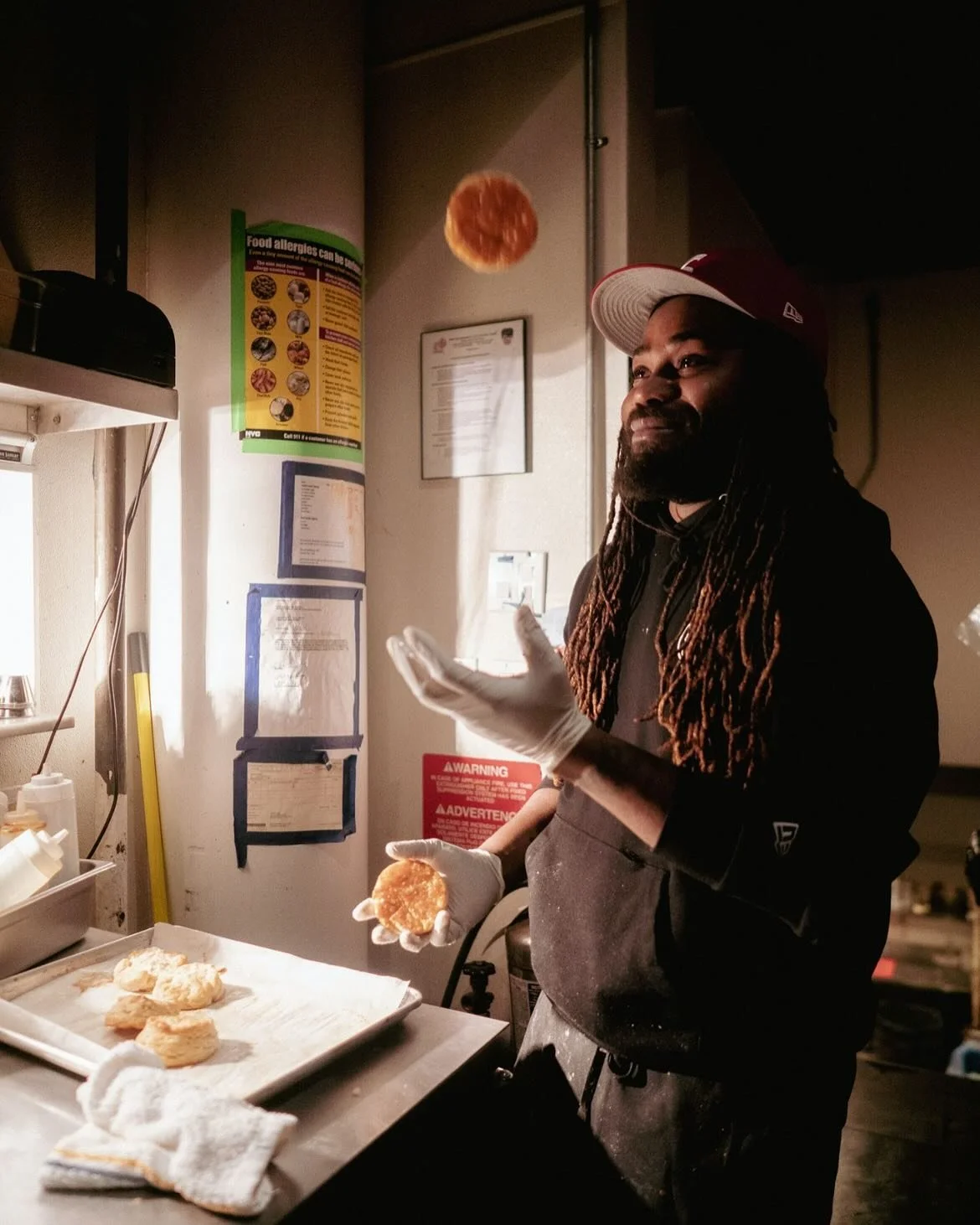 Chef @aska_la_meenie snapped. 
New weekend special: “Call yo Doctor” breakfast burrito 
Homemade Biscuit+ Buttermilk Brined Fried Chicken + White Sausage Gravy + Scrambled Gold (eggs) 
Thank you @stevesweatpants for coming through and