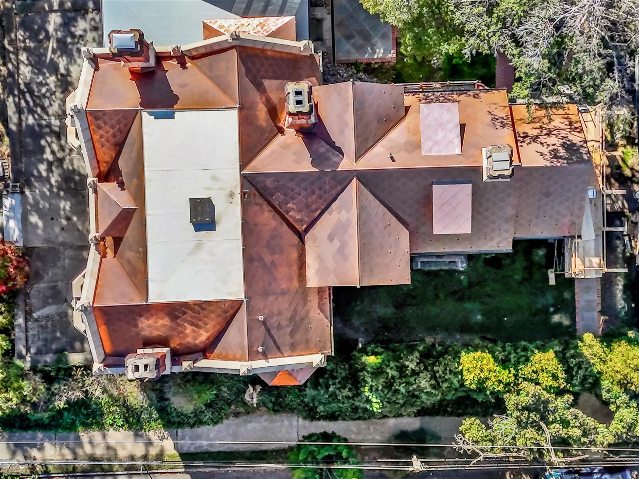 Aerial view of Copper Diamond Tile Roof