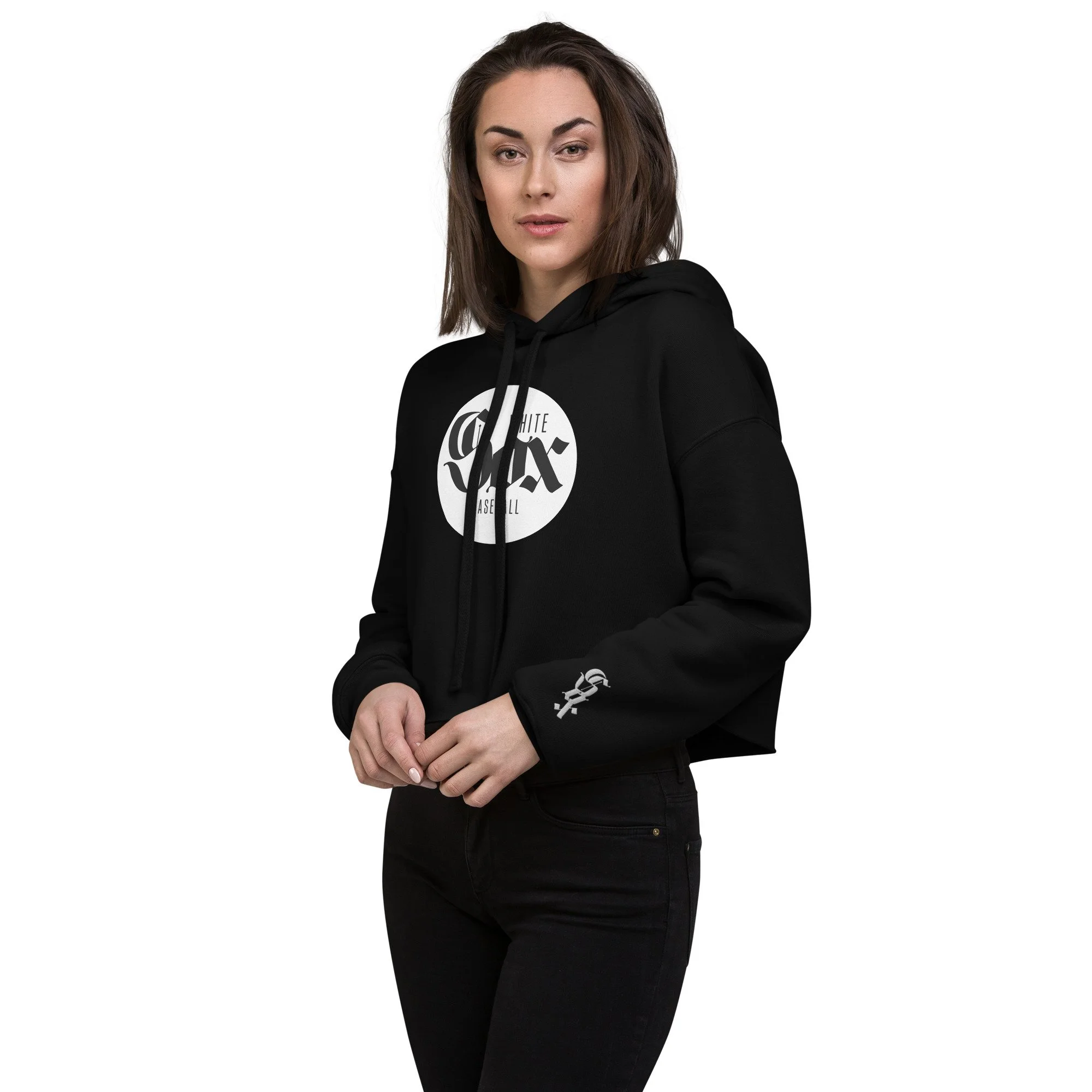 White Sox Baseball White Circle Crop Hoodie