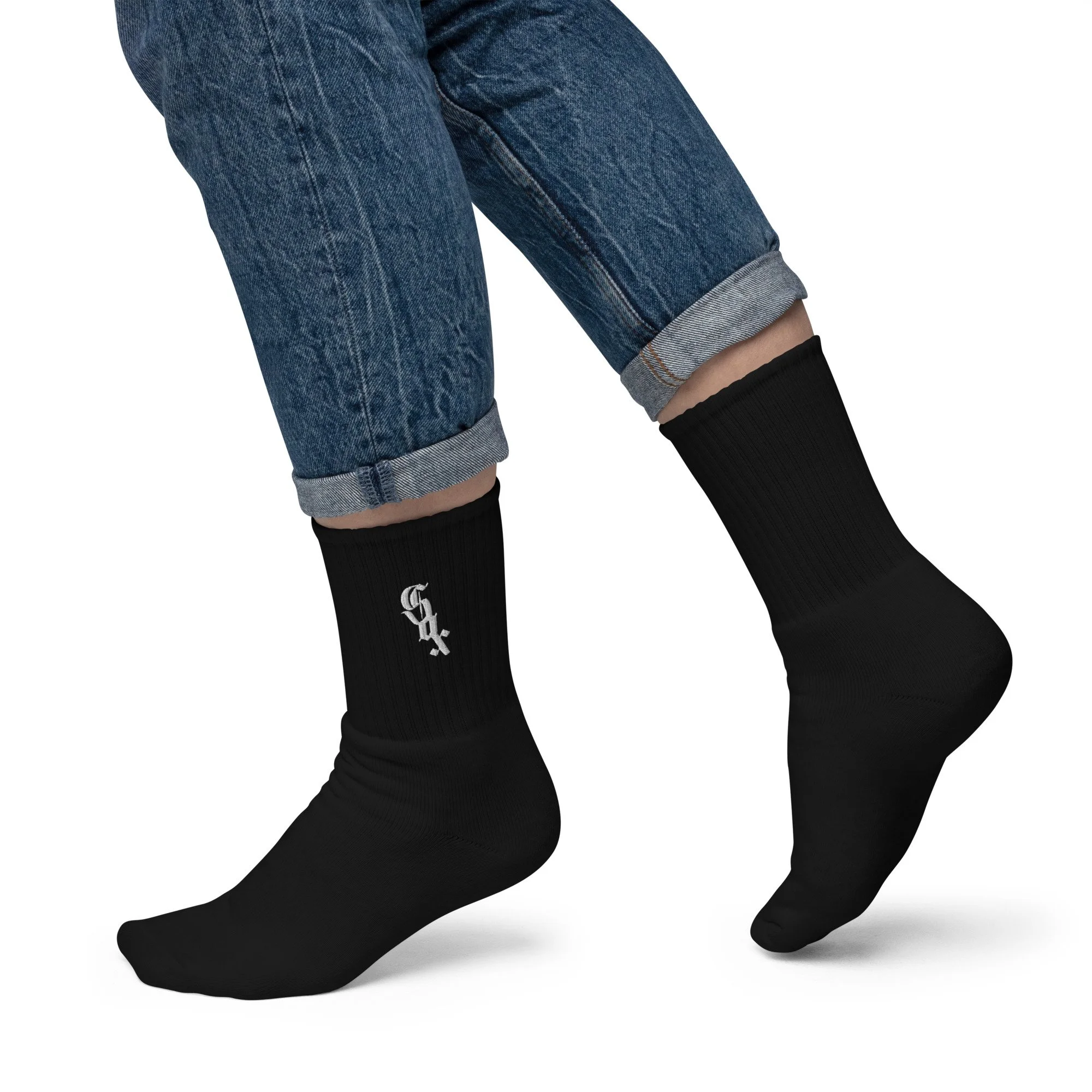 Sox White on Black Embroidered socks