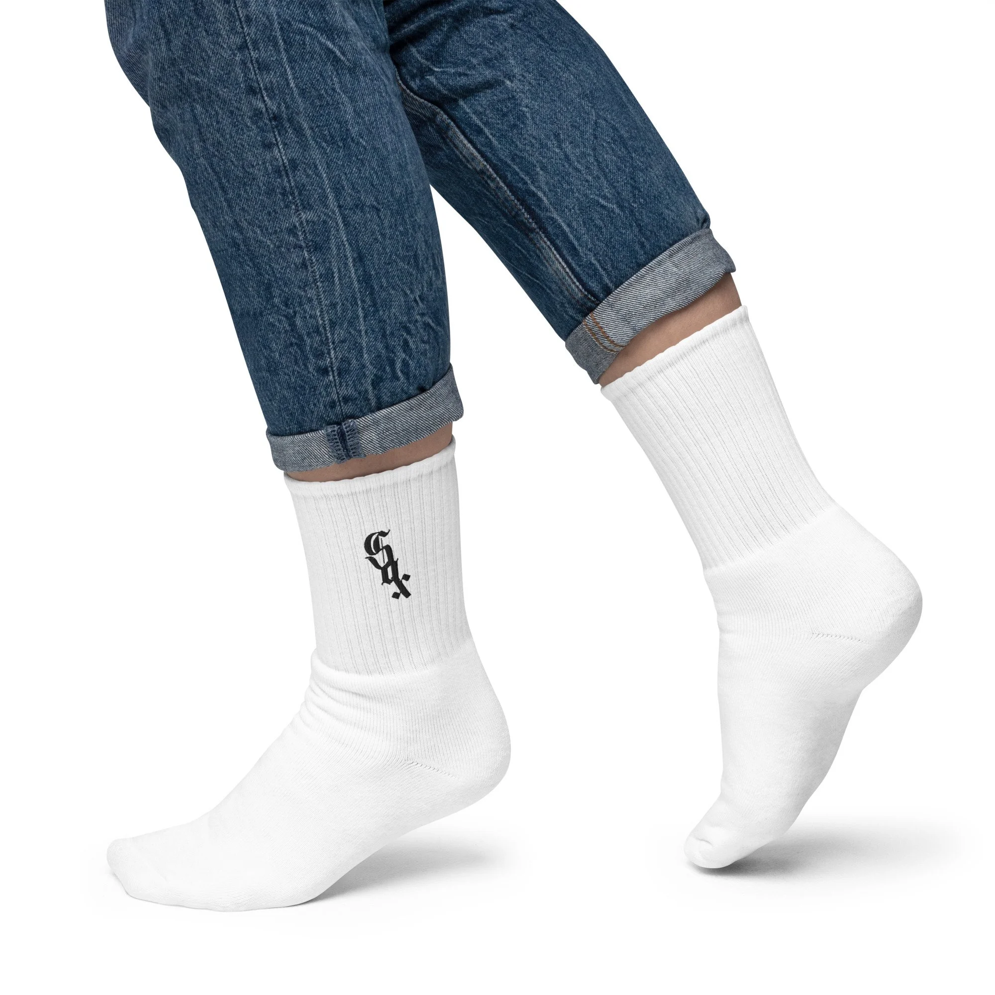 Sox Black on White Embroidered socks