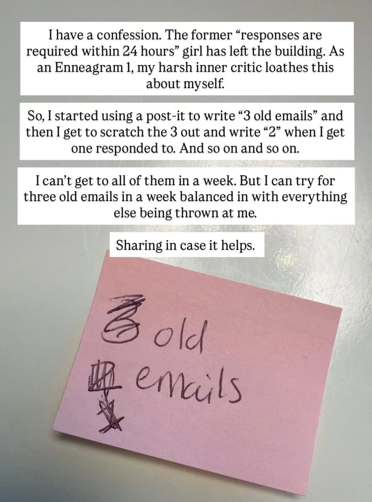 Up until about 3 years ago, I would absolutely burn myself out, making sure everyone got a response, even if it&rsquo;s just an acknowledgment, to an email within 24 hours.

I just can&rsquo;t do it anymore. The bombardment of Slack, Email, Text, DMs