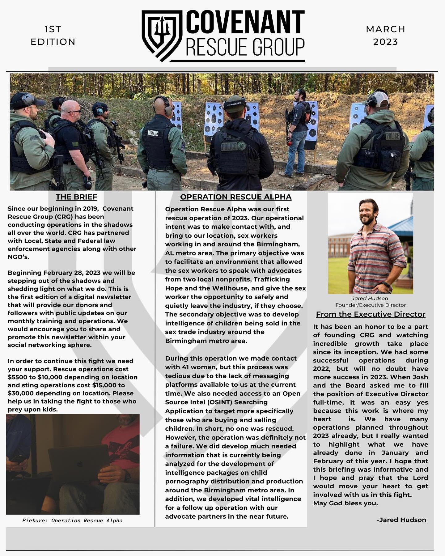 The 1st edition of the NEW Covenant Rescue Group newsletter is now available! If you would like to keep up-to-date with everything CRG, send us a message with your name and email address and we will get you added to the list. Thank you!

#endit #huma