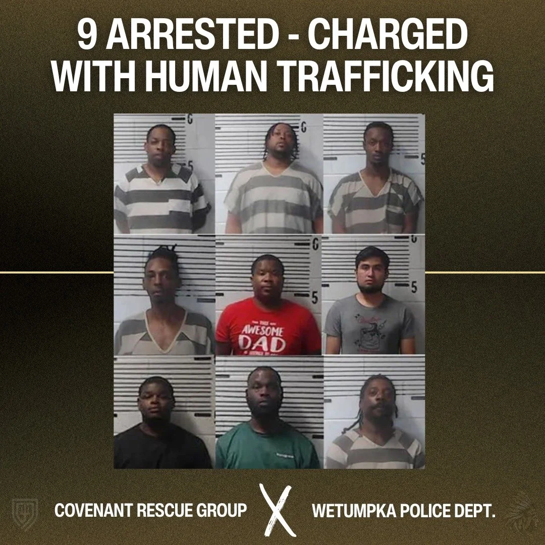 We recently partnered with the Wetumpka Police Department in a targeted operation against human trafficking and child exploitation.
As a result of this joint effort, 9 men were arrested.
Each defendant is charged with:
Human Trafficking
Traveling