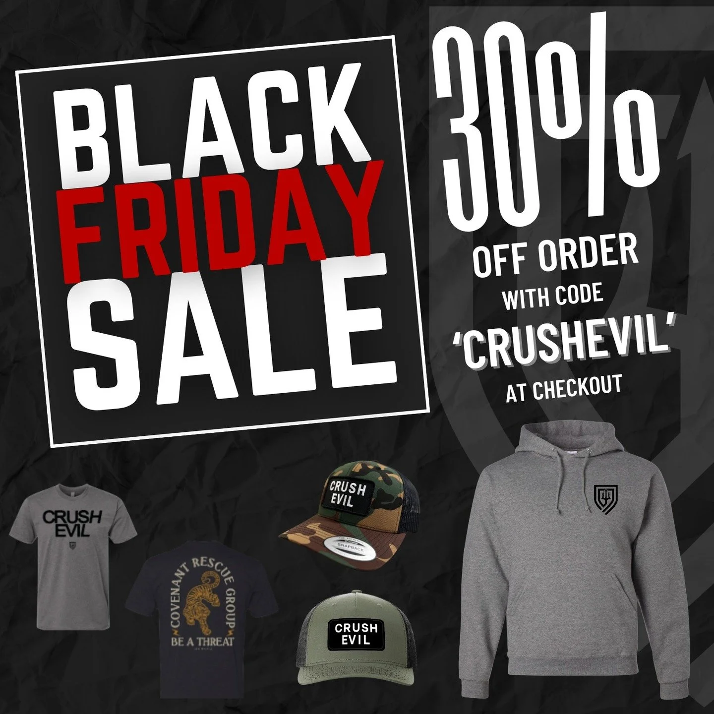BLACK FRIDAY SALE IS LIVE 

30% OFF. Every item. Every order.
Use code CRUSHEVIL at checkout to receive the discount.

Stock up. Gear up. Stand with the mission. Discount available thru Sunday Nov. 30th.

Shop now. Link in our bio

#CrushEvil #BeAThr