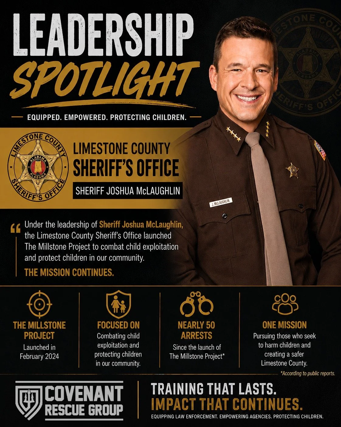 AGENCY SPOTLIGHT

When we train law enforcement, our goal isn't just to help with one operation.

Our goal is to train agencies to continue combatting child exploitation and human trafficking long after the training ends.

One great example is Sherif