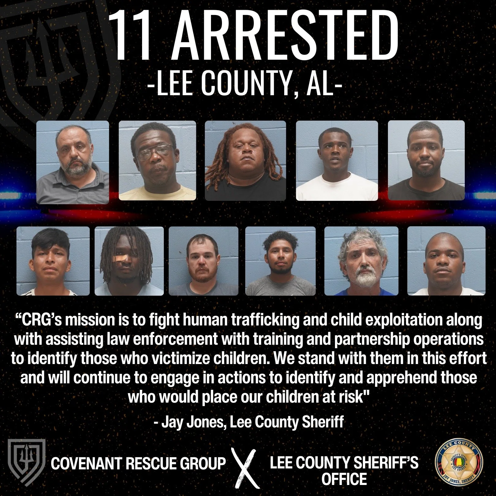 11 ARRESTED. 36 FELONY CHARGES.

We recently partnered with the Lee County Sheriff&rsquo;s Office, Auburn Police Department and Opelika Police Department for a undercover child exploitation and human trafficking sting.

The operation resulted in 11 a