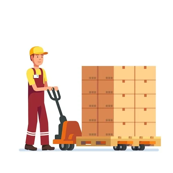 Vector of a warehouse worker operating a powered pallet.