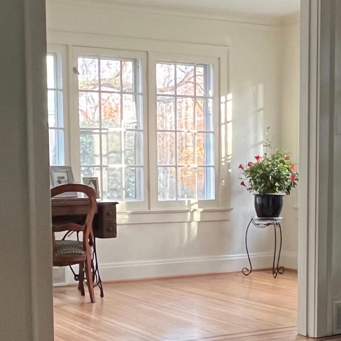 This room was begging for a sitting area to relax in &amp; soak up all the natural light. I picked out chairs that would tie in the wood from the clients special family side table that was passed down from generations. Nothing better than getting ins