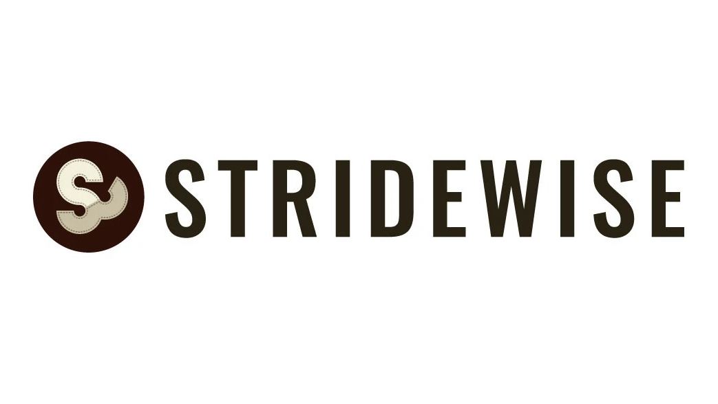 Logo with a circular icon containing dollar signs and the word 'Stridewise' in bold black letters.