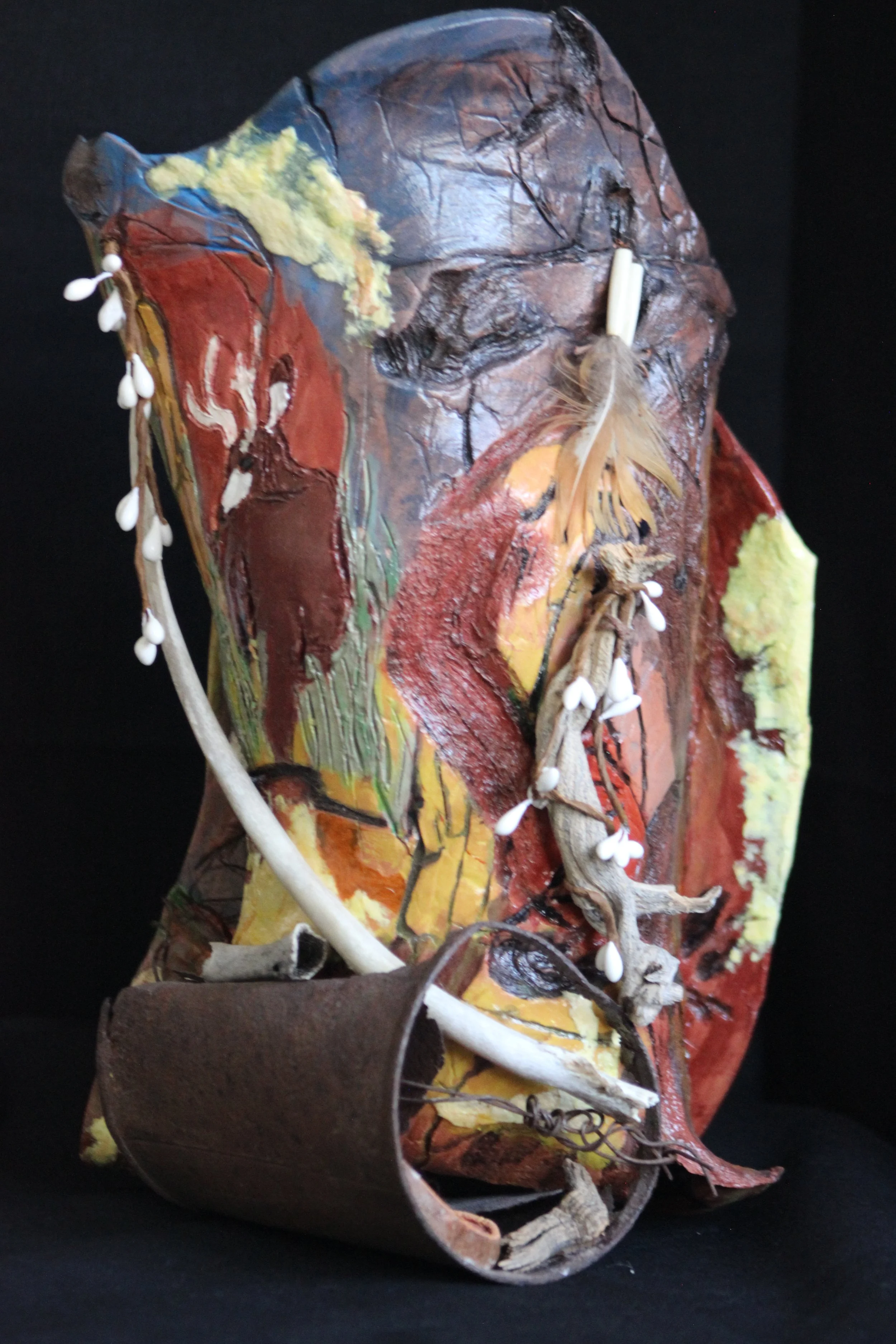 Honor My Home, Clay Wood, Metal, Paper Mixed Media, 2024, by Sharon Mathiesen