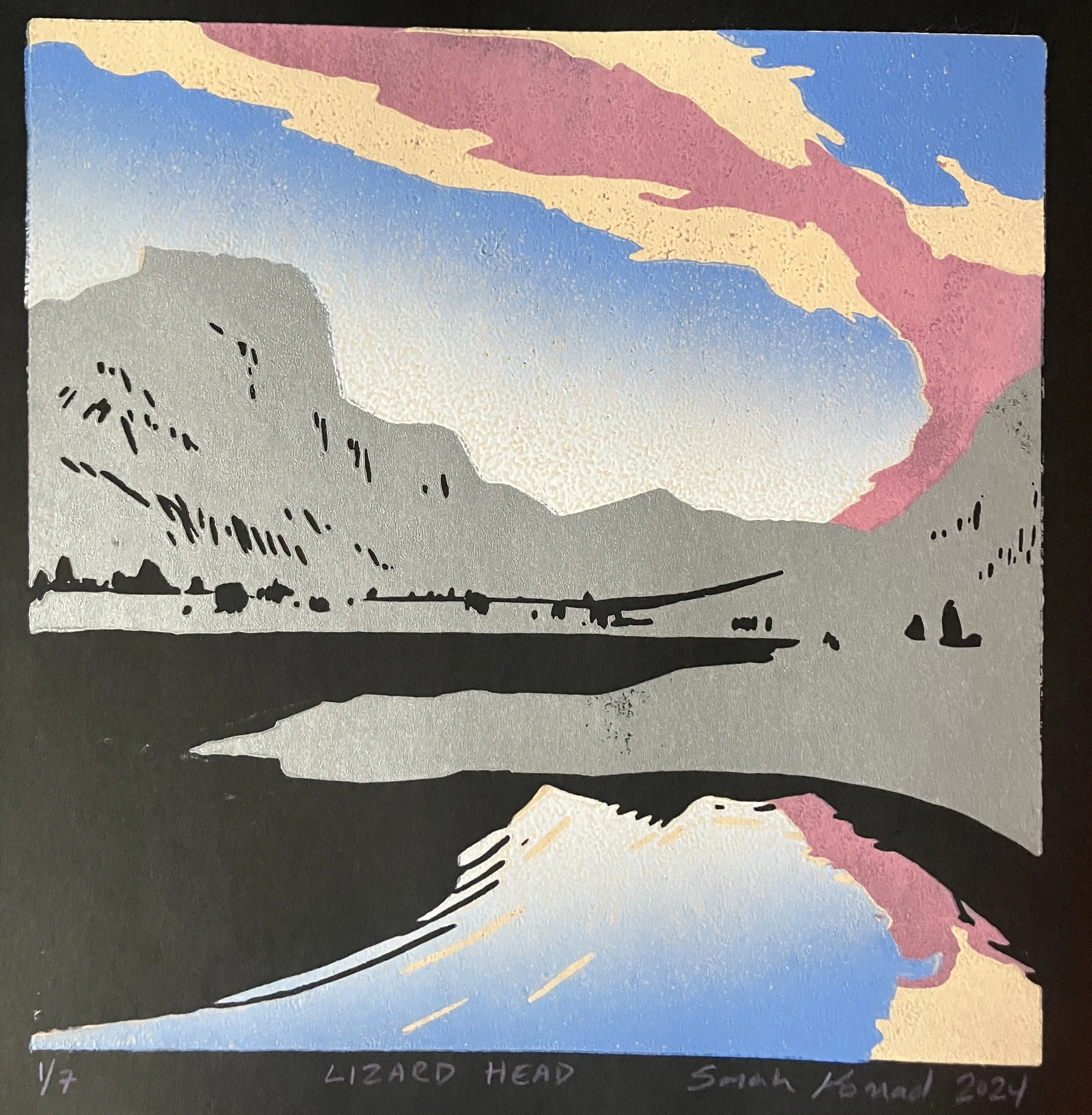 Cascadia, linocut, 9" x 6", 2025, by Sarah Konrad