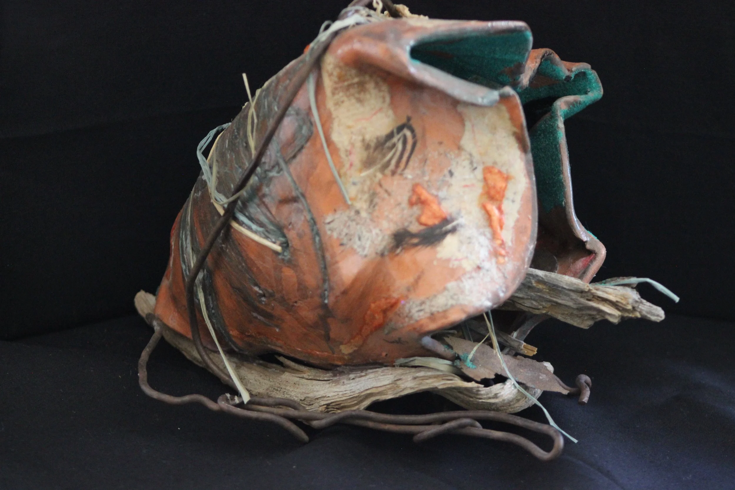 Secret Space, Clay Wood, Metal, Paper Mixed Media, 2024, by Sharon Mathiesen