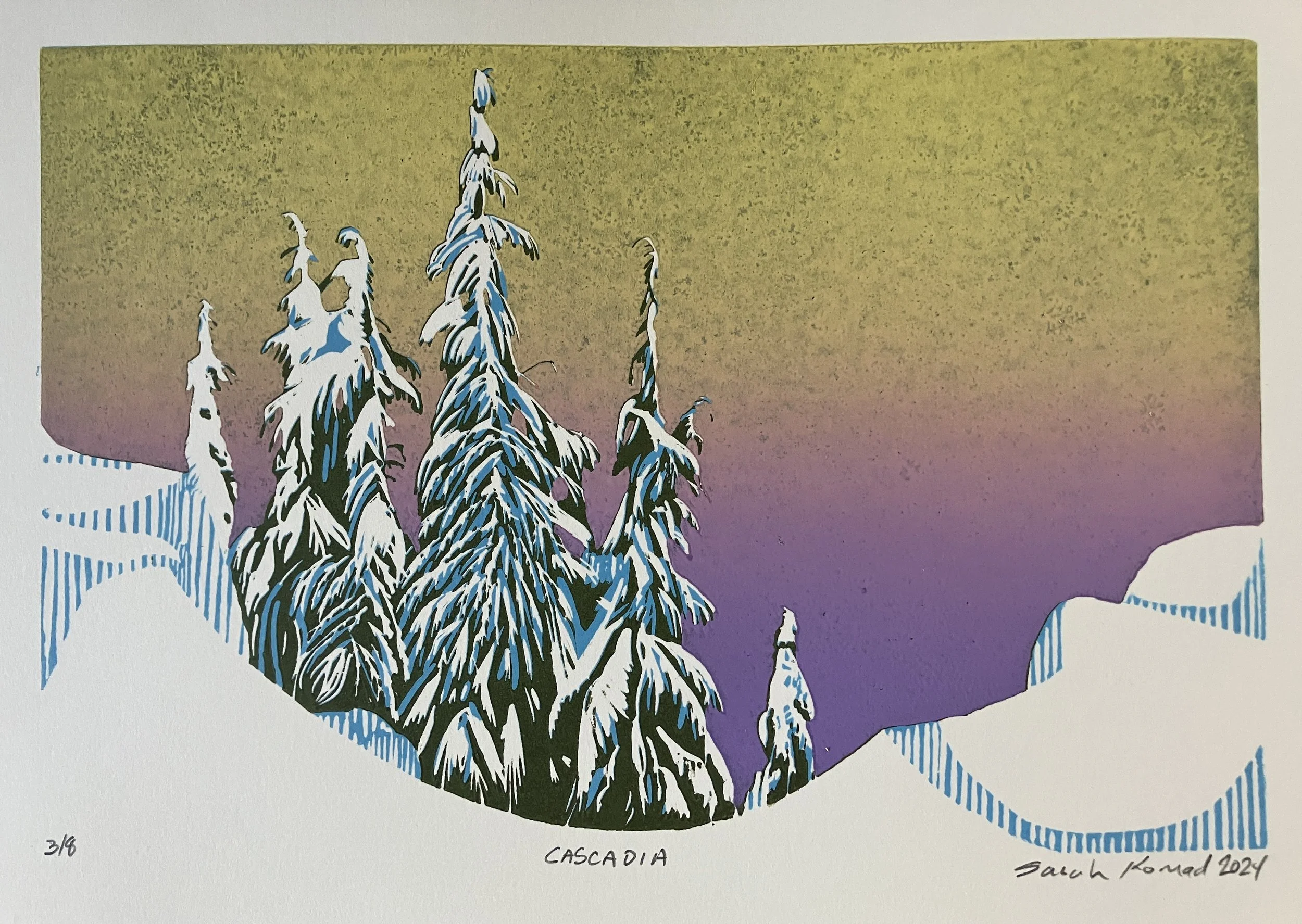 Lizard Head, linocut, 6" x 6", 2024, by Sarah Konrad
